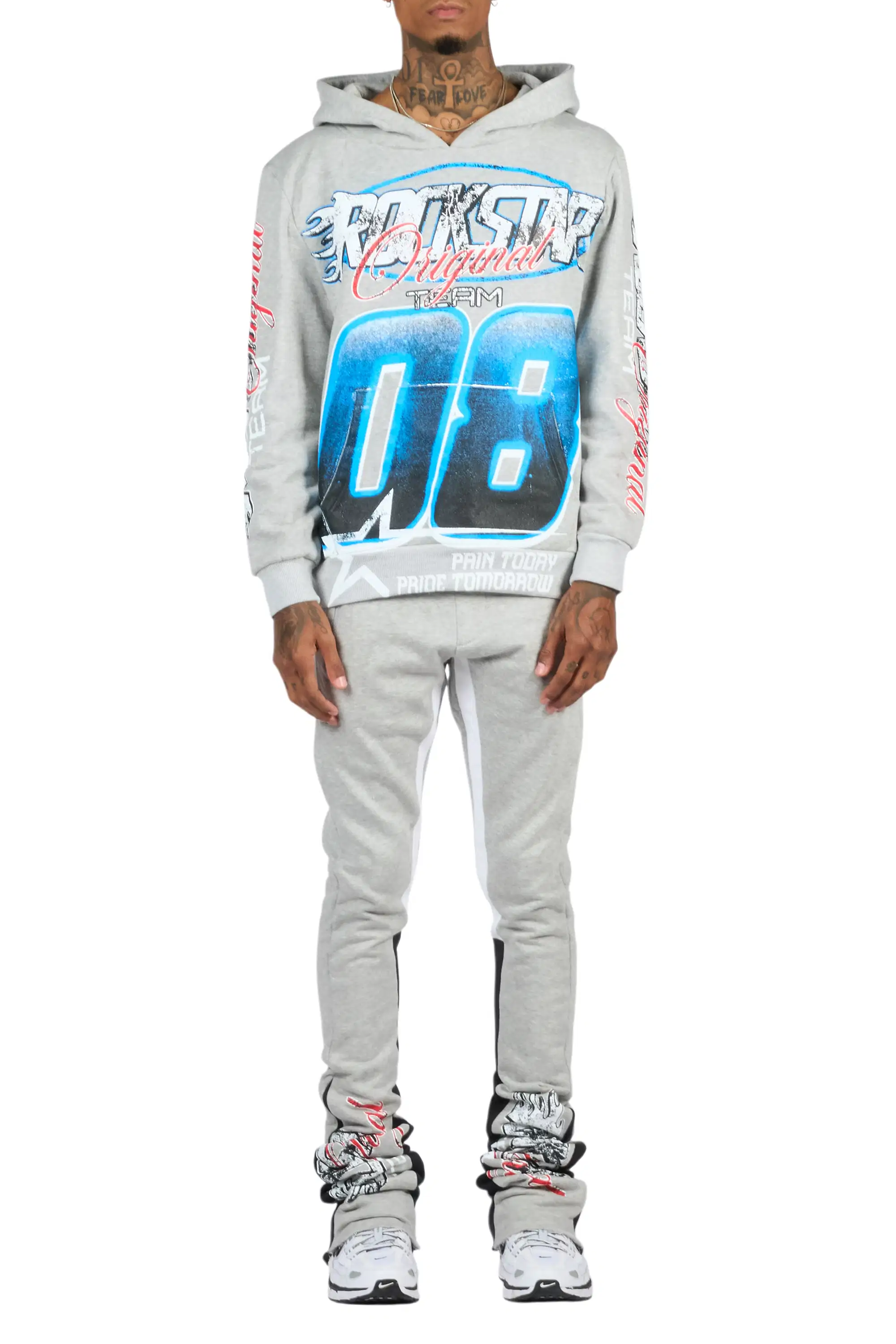 Ryker Heather Grey/Blue Hoodie/Super Stacked Track Set - Image 8
