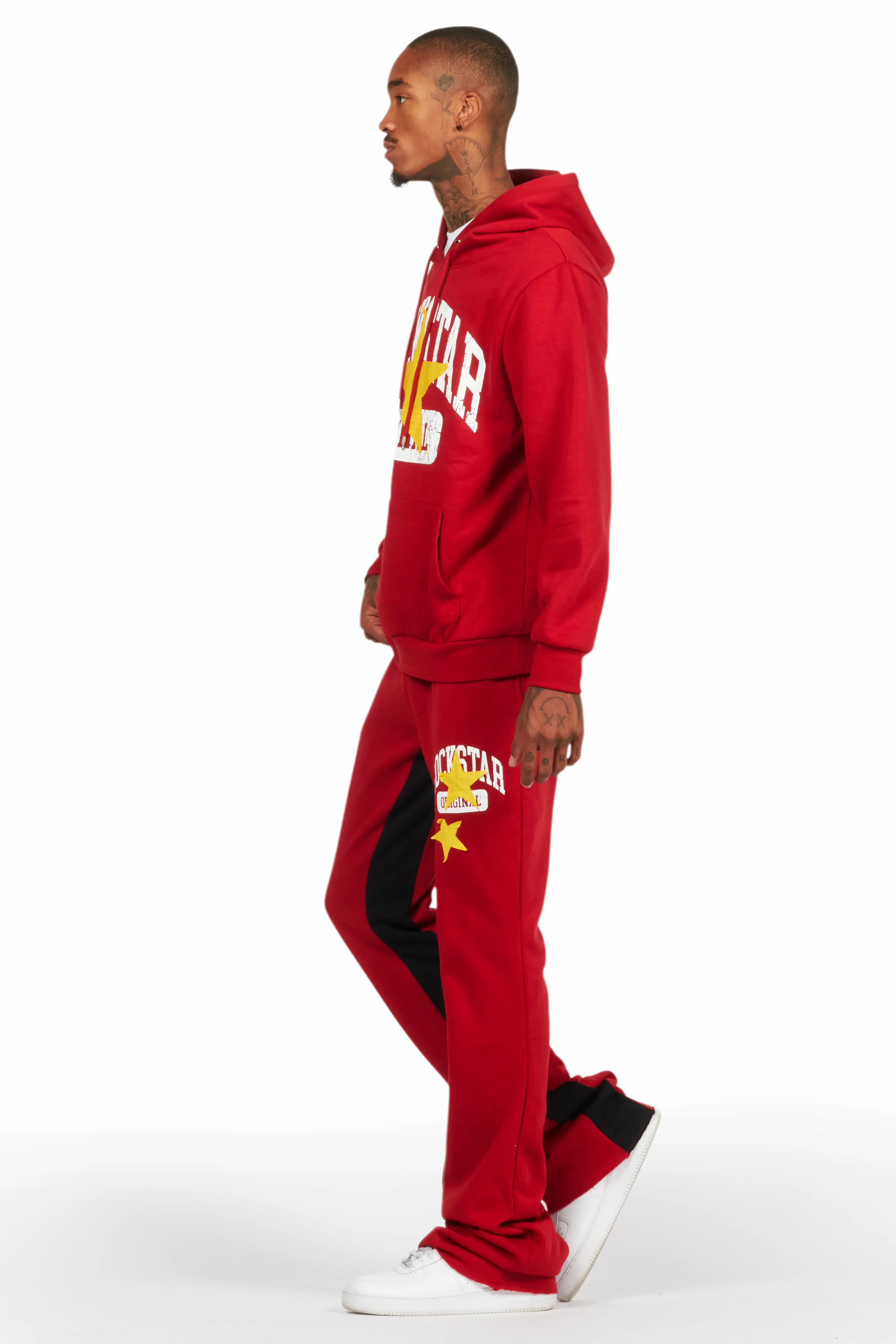 Mallor Burgundy Baggy Stacked Hoodie Track Set - Image 5