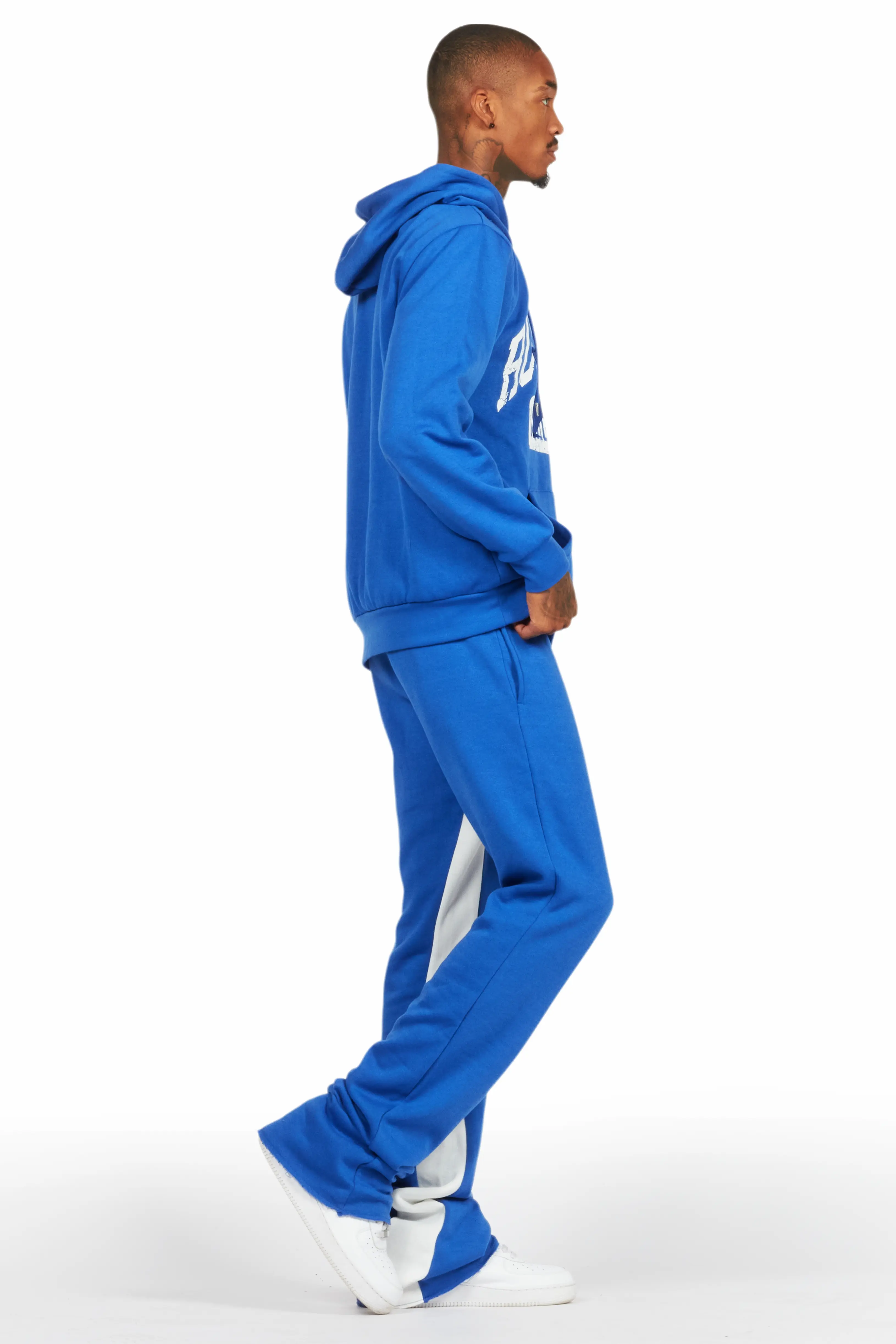 Mallor Royal Blue Baggy Stacked Hoodie Track Set - Image 3