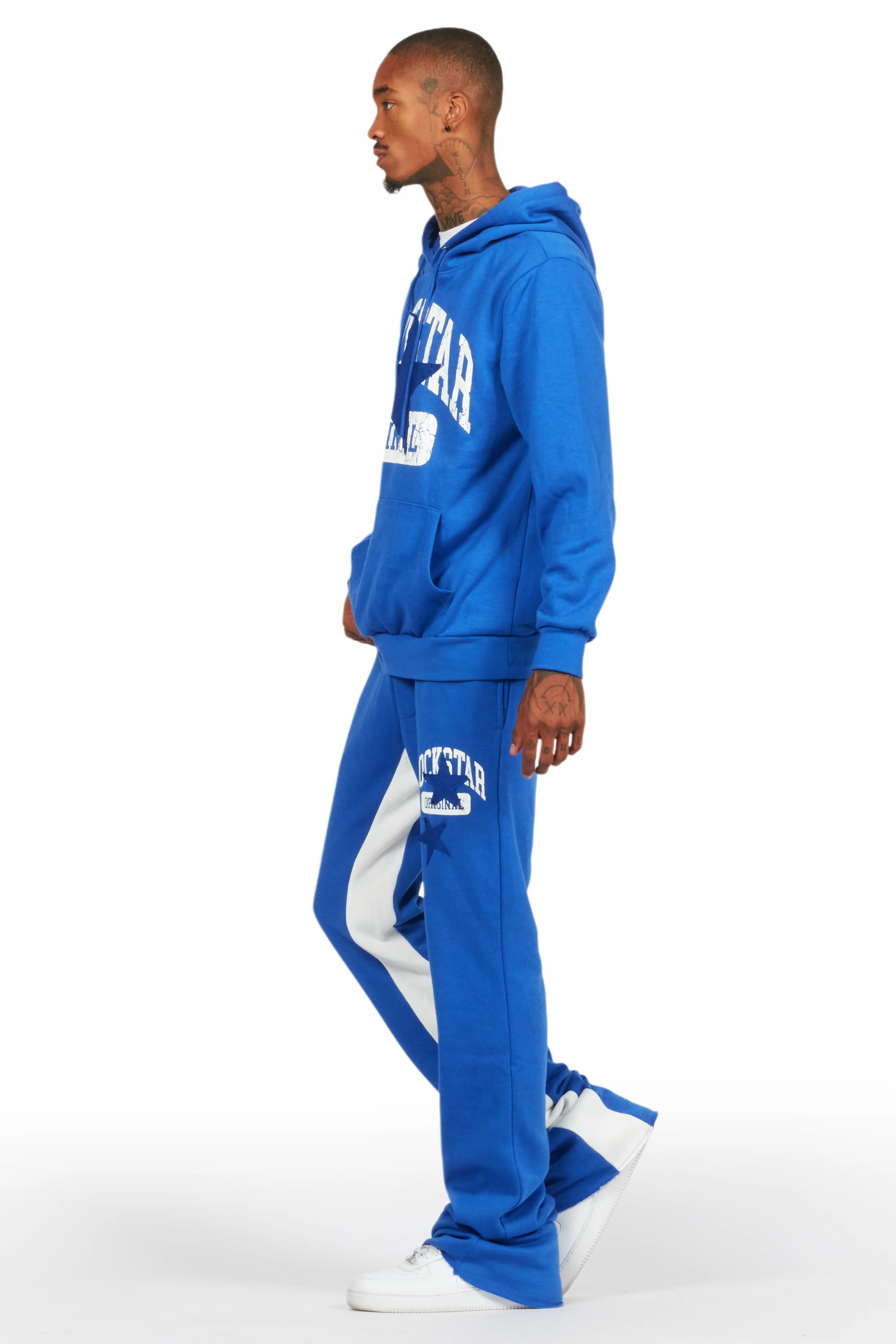 Mallor Royal Blue Baggy Stacked Hoodie Track Set - Image 5