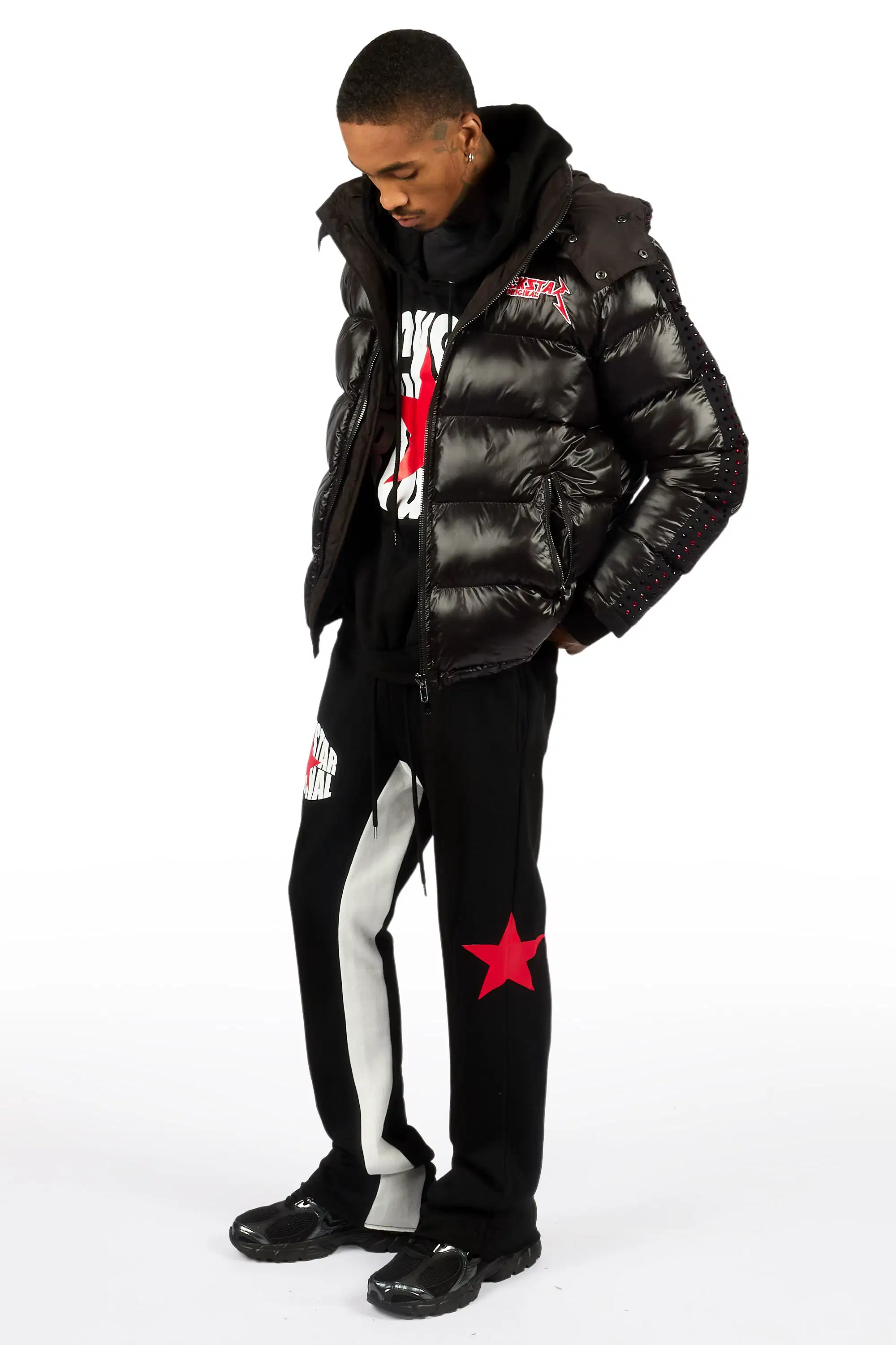 States Black/Red Baggy Stacked Hoodie Track Set - Image 2