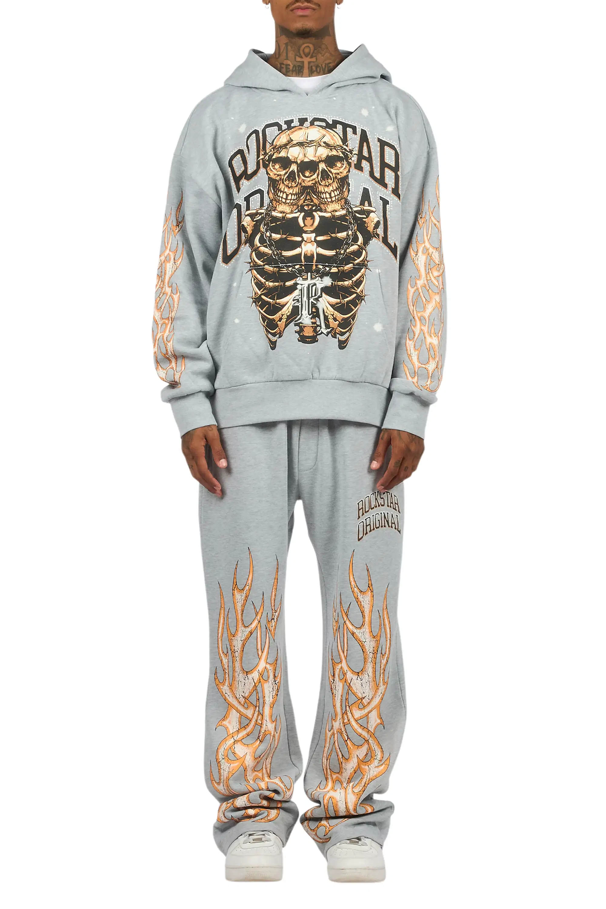 Kaizel Heather Grey Hoodie/Baggy Pant Track Set - Image 9