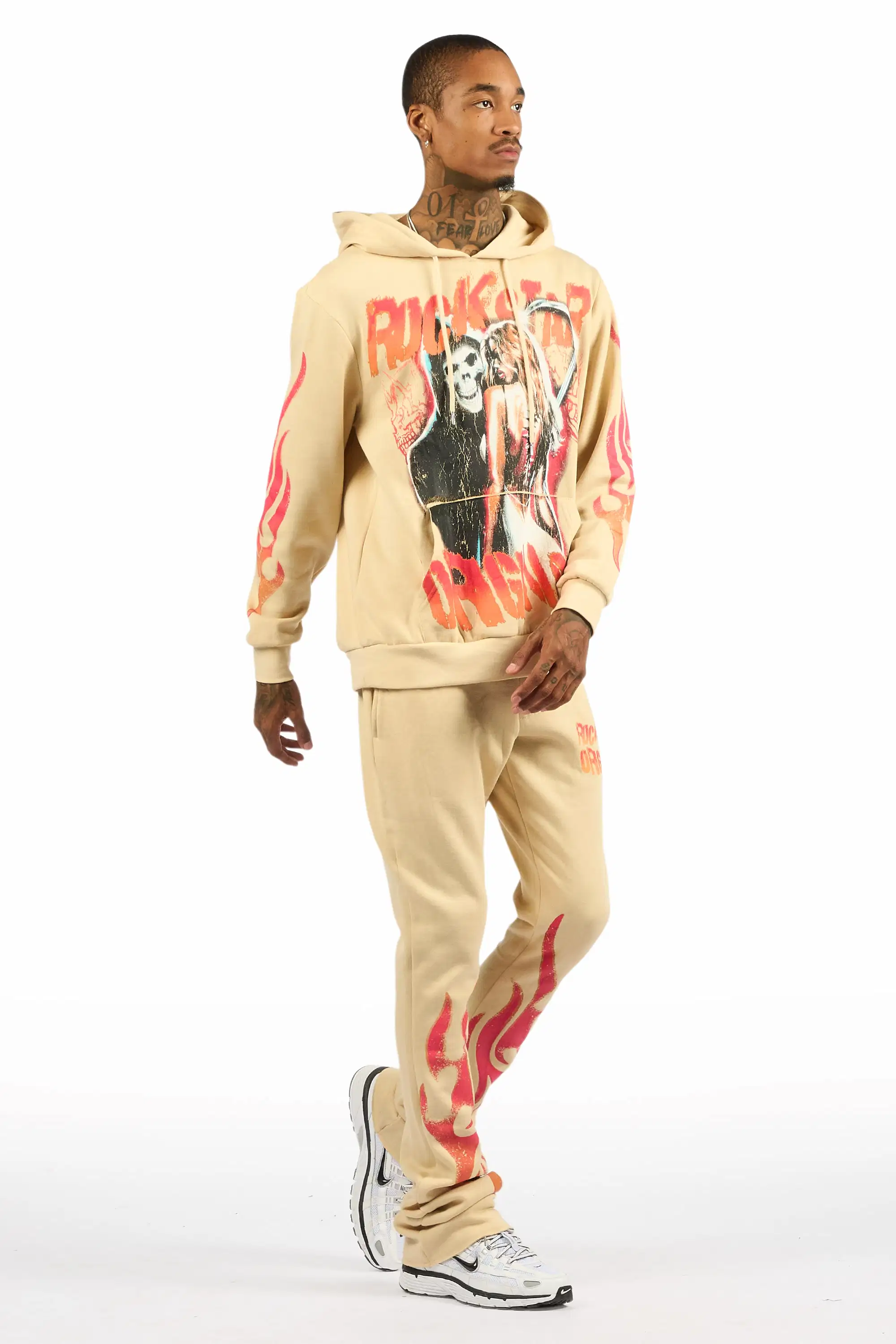 Zo Beige Hoodie/Stacked Pant Track Set - Image 3