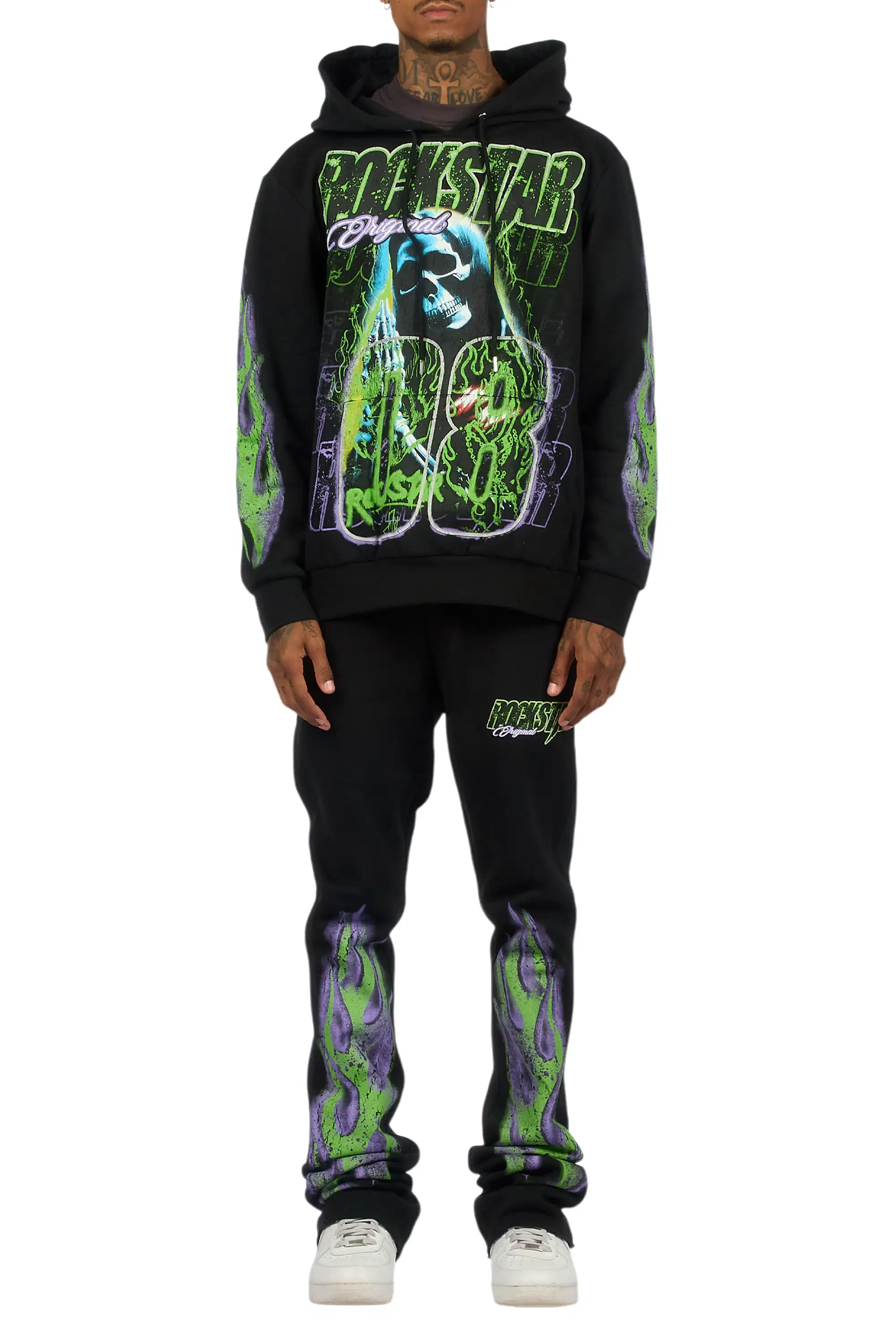 Kruz Black Hoodie/Stacked Pant Track Set - Image 8
