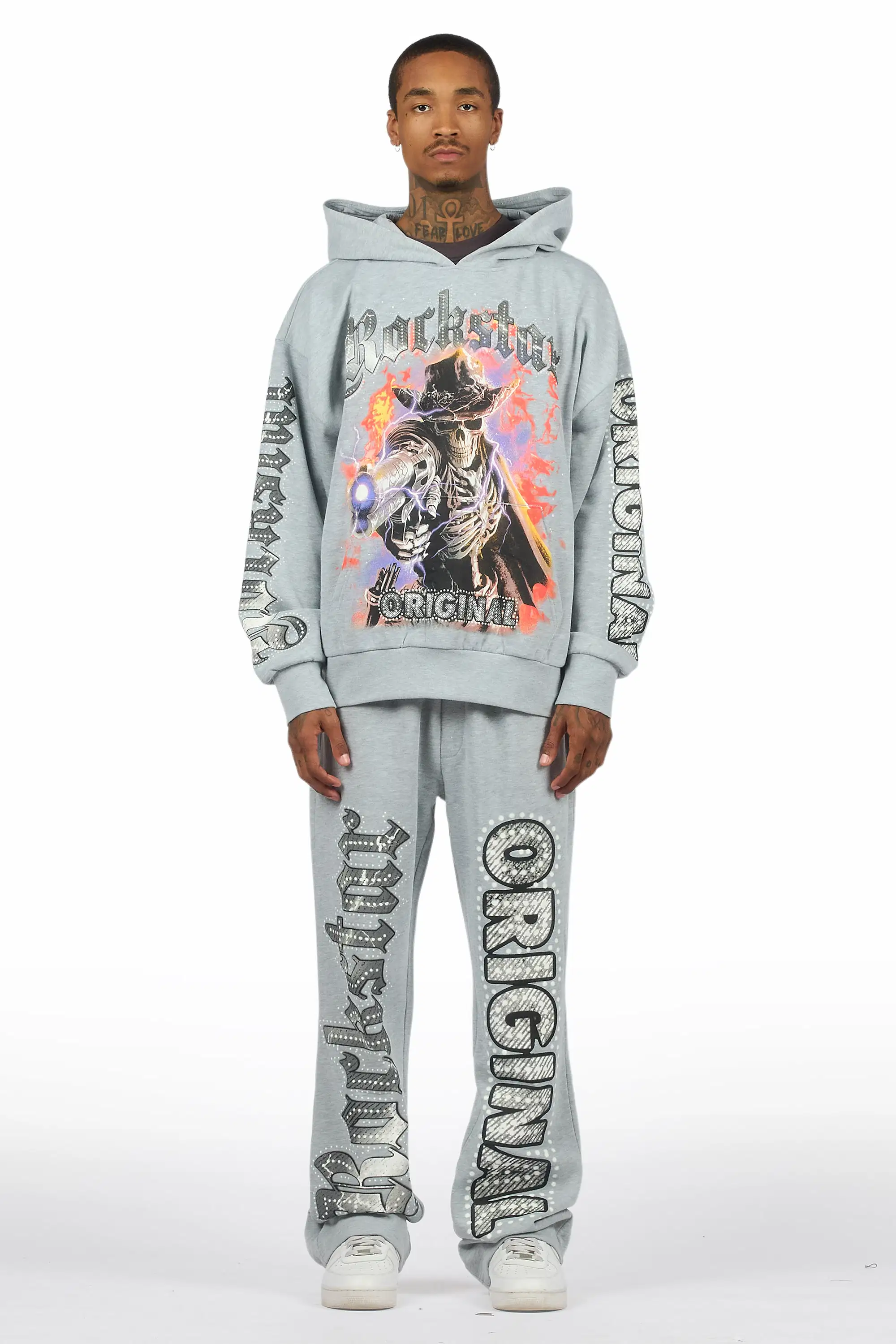 Krome Heather Grey Hoodie/Baggy Pant Track Set - Image 2