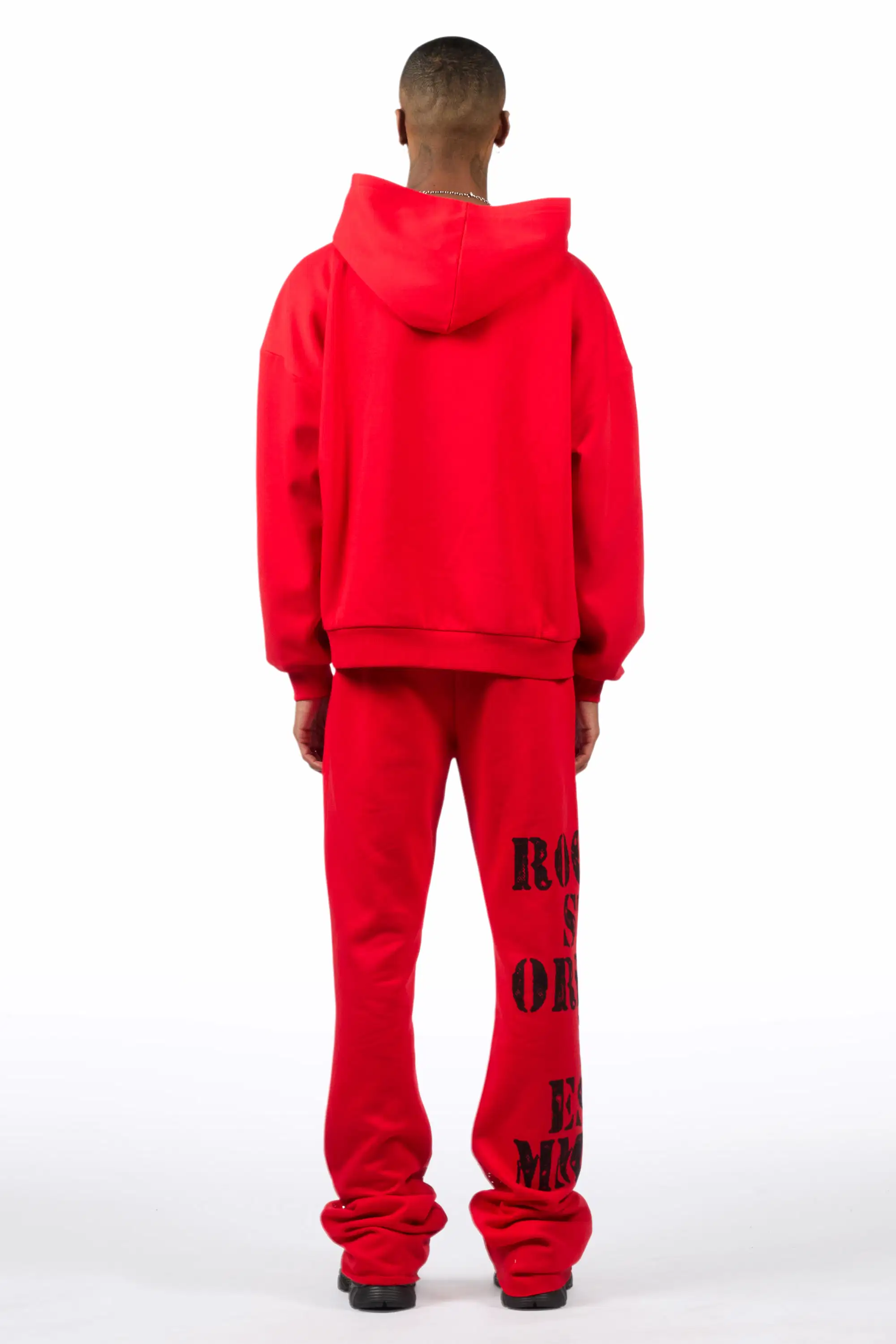 Borya Red Rhinestone Hoodie/Stacked Pant Track Set - Image 4