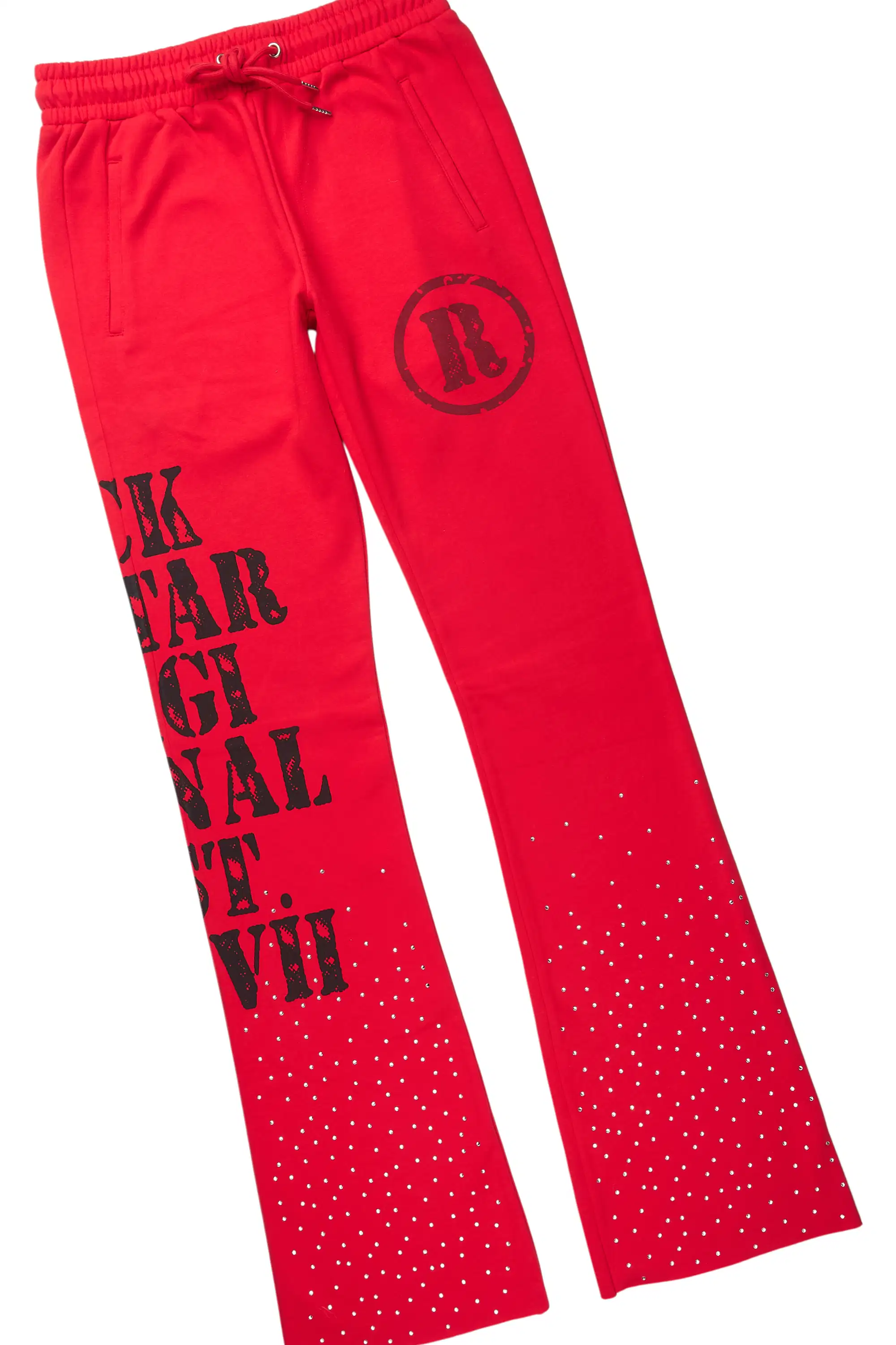 Borya Red Rhinestone Hoodie/Stacked Pant Track Set - Image 7