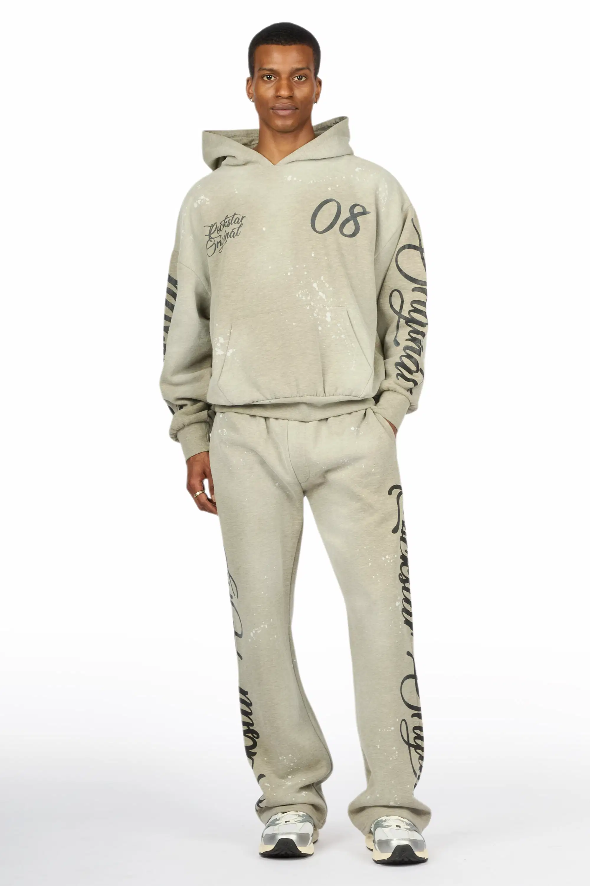 Hanif 2.0 Vintage Dark Oatmeal Hoodie/ Relaxed Pant Track Set - Image 2