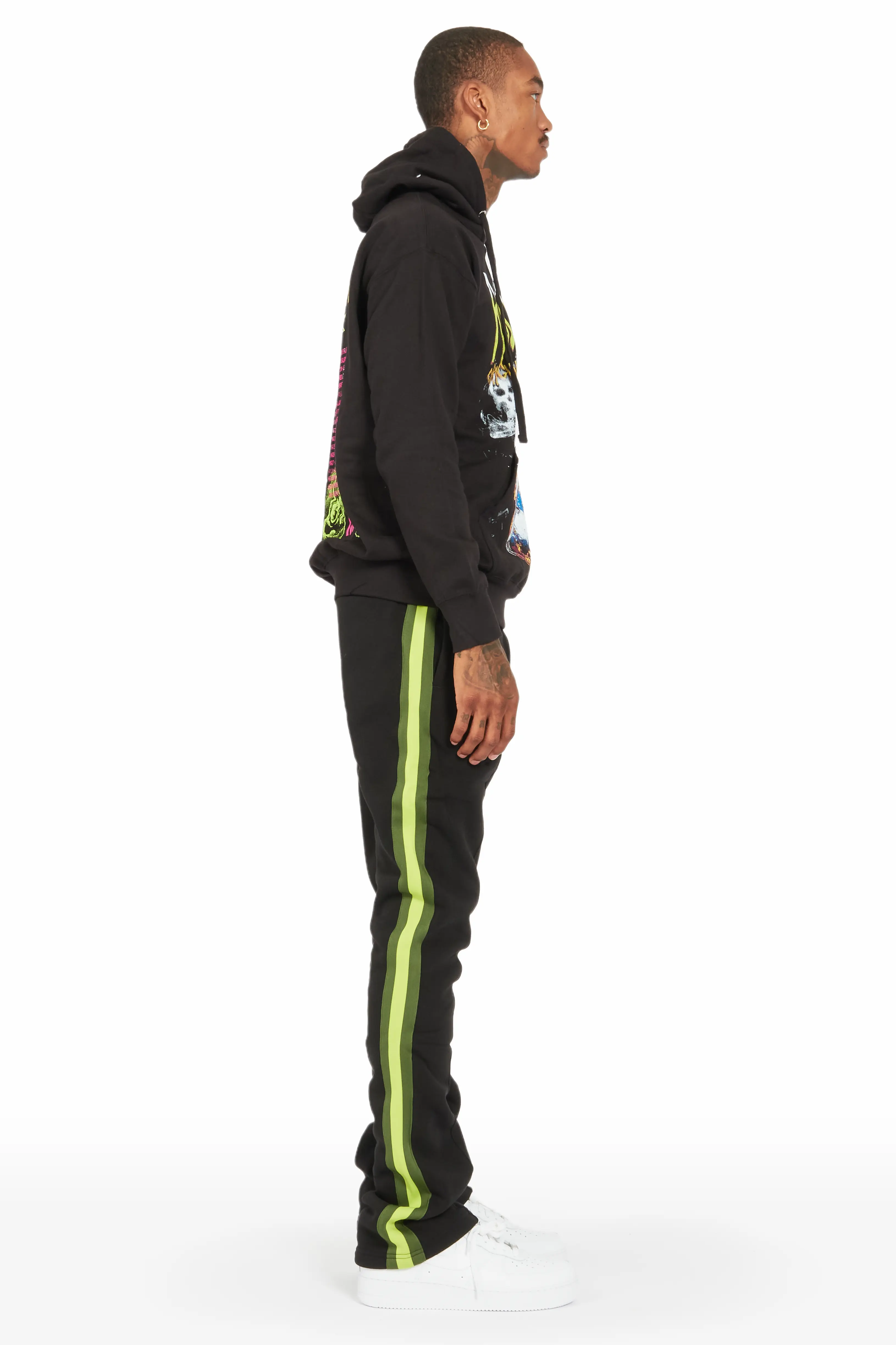 Ramone Black/Green Graphic Hoodie Track Pant Set - Image 3