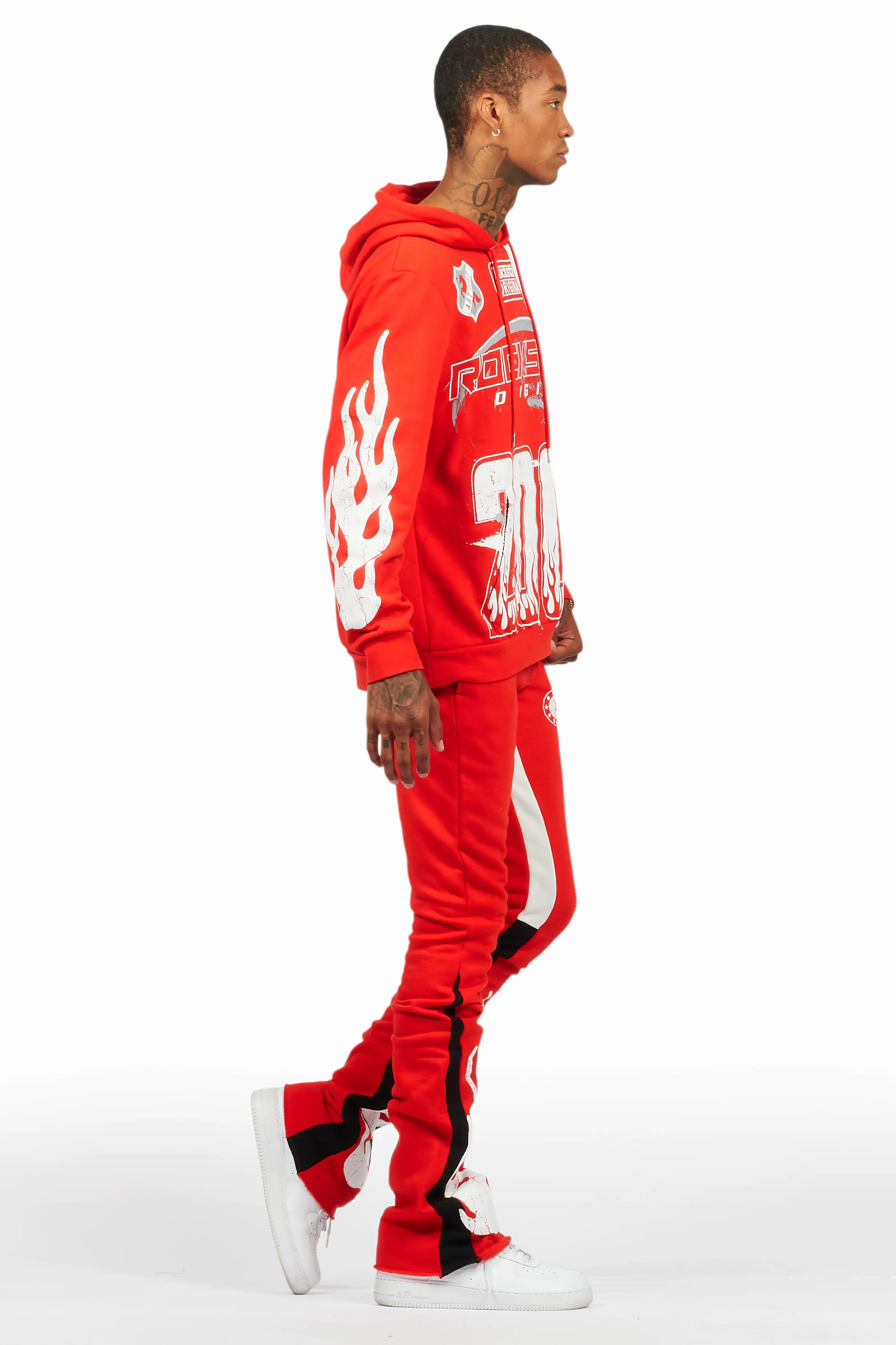 Amos Red/White Hoodie/Stacked Flare Track Set - Image 3