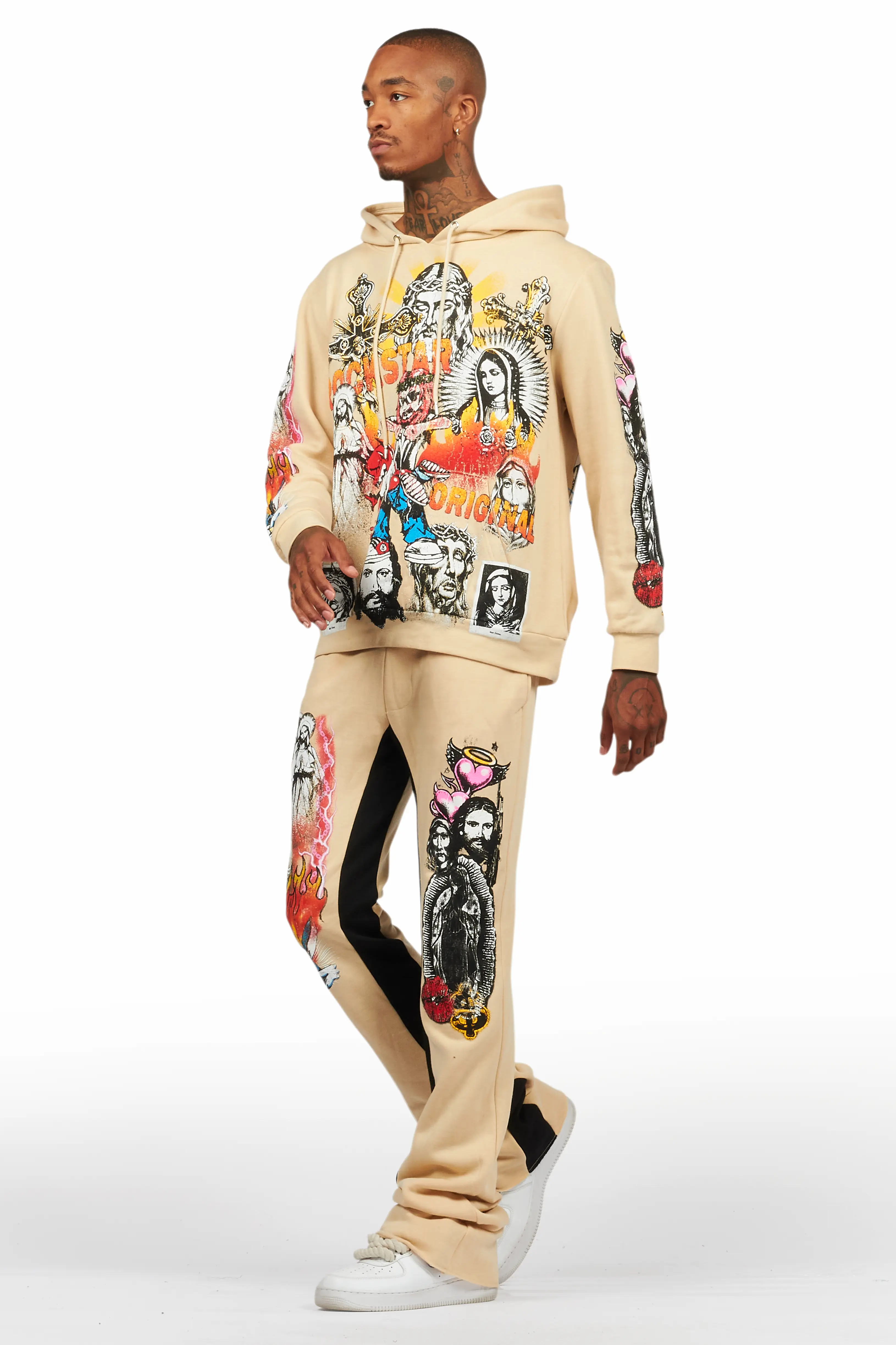 Santos Beige Hoodie/Baggy Track Pant Set - Image 5
