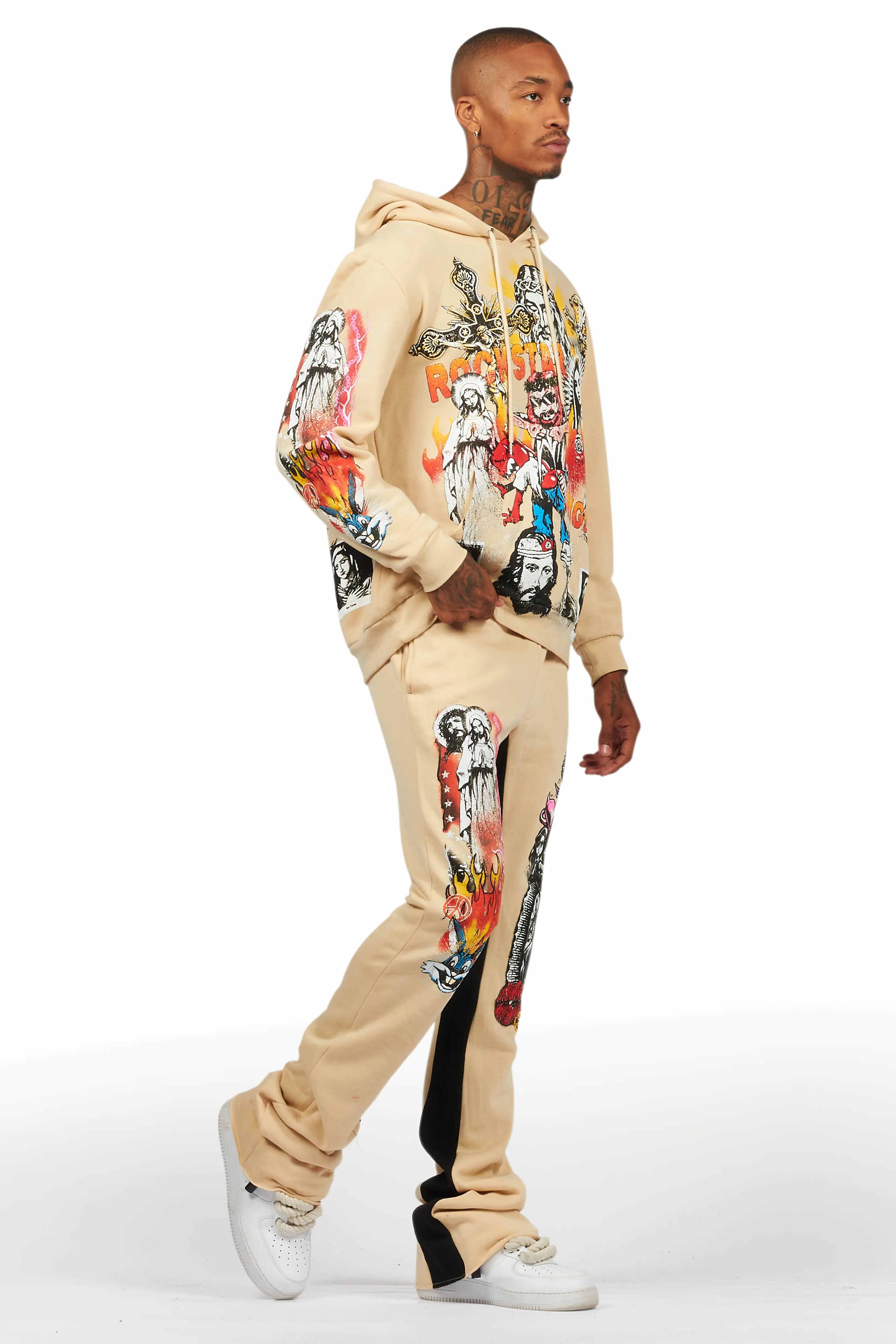 Santos Beige Hoodie/Baggy Track Pant Set - Image 6