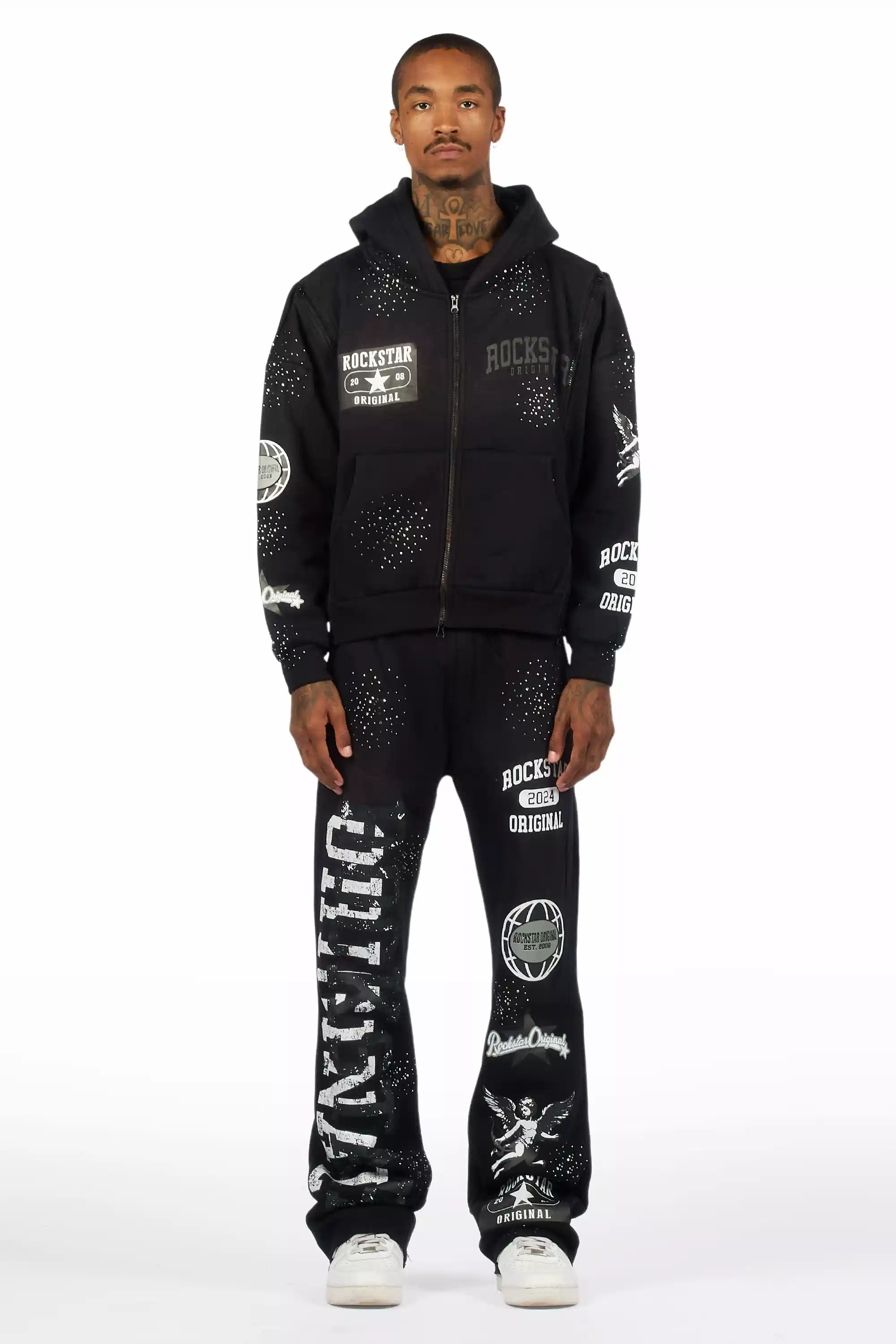 Gutta Black Rhinestone Hoodie Relaxed Track Set - Image 3