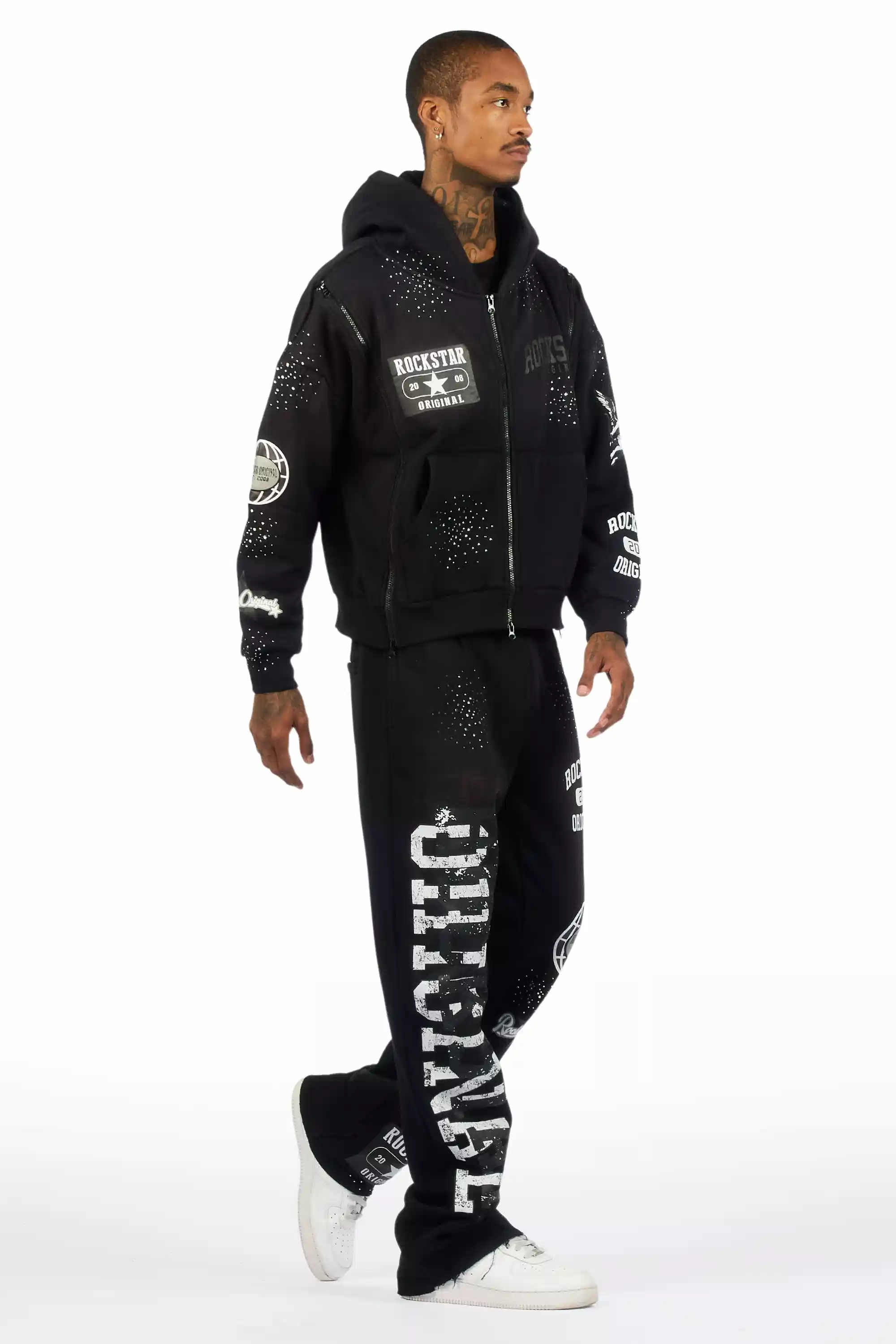 Gutta Black Rhinestone Hoodie Relaxed Track Set - Image 5