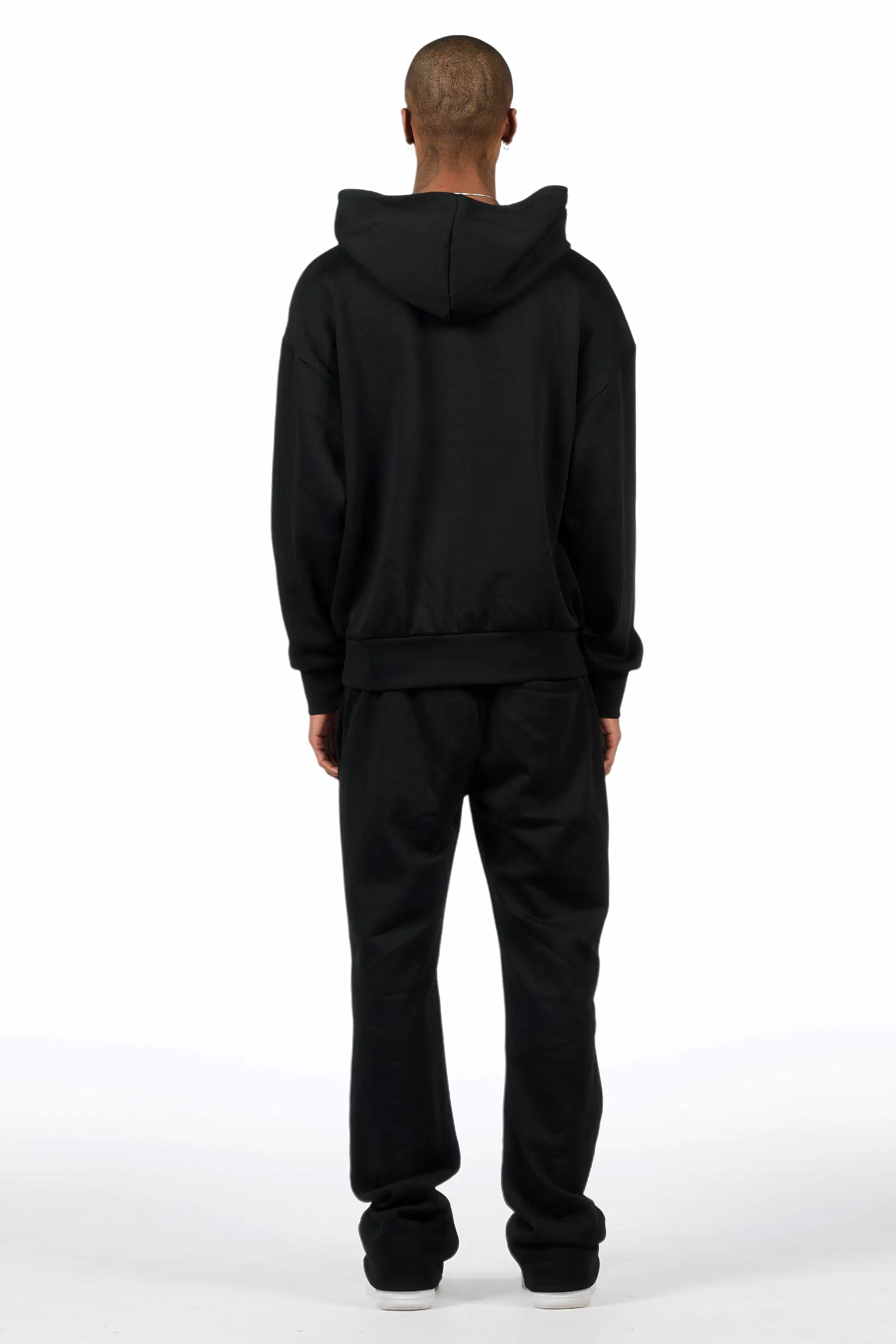Basic Black Hoodie Relaxed Track Set - Image 4