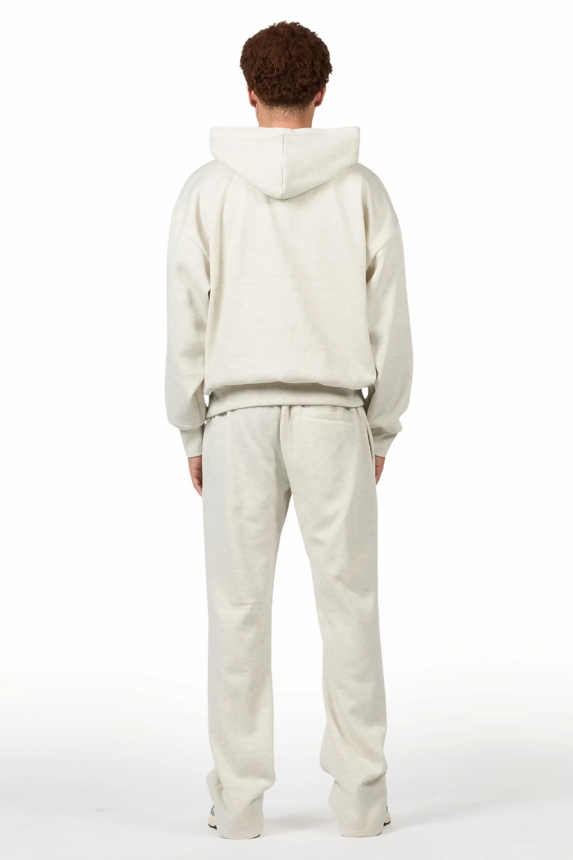 Basic Light Oatmeal Hoodie Relaxed Track Set - Image 4