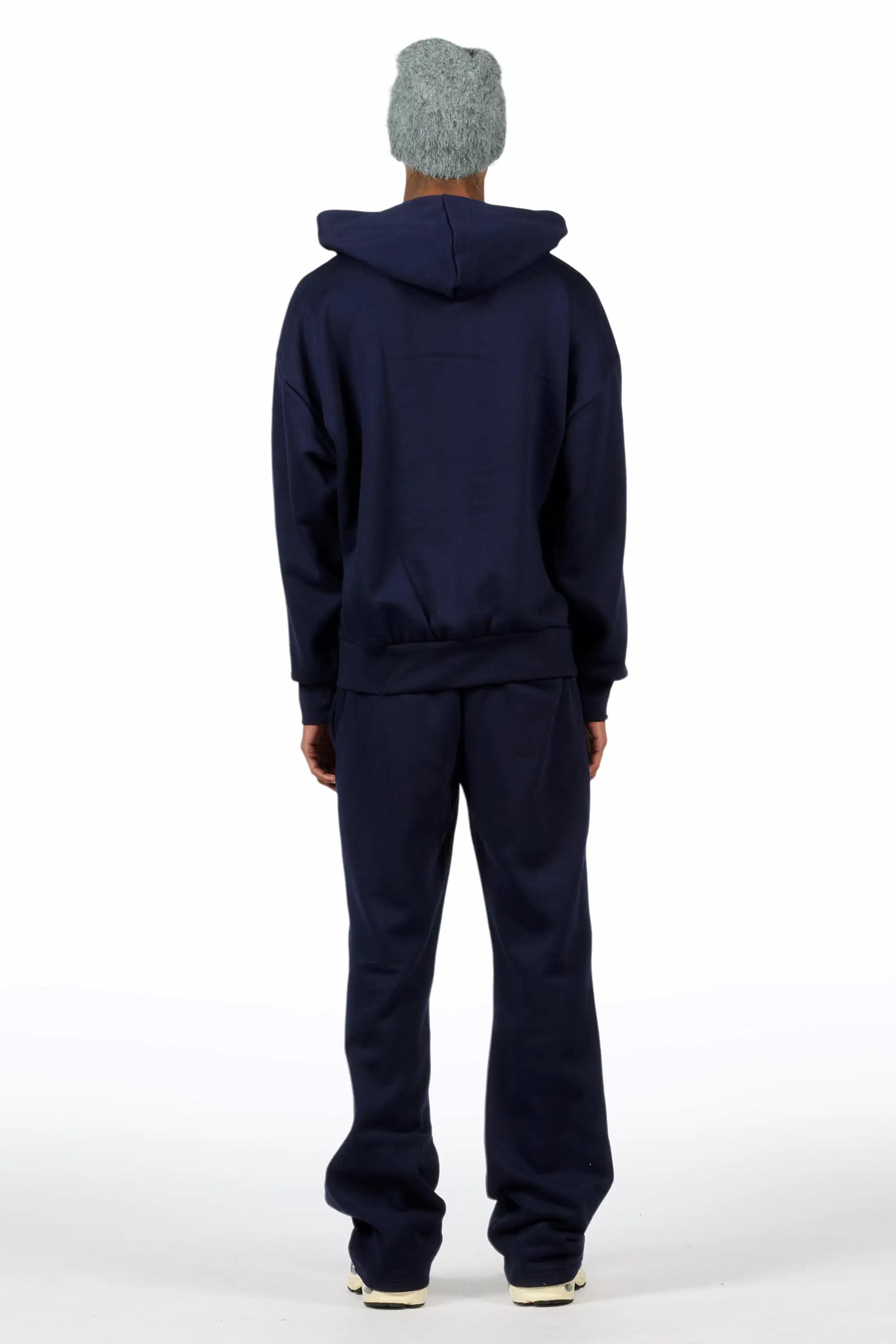 Basic Navy Hoodie Relaxed Track Set - Image 4