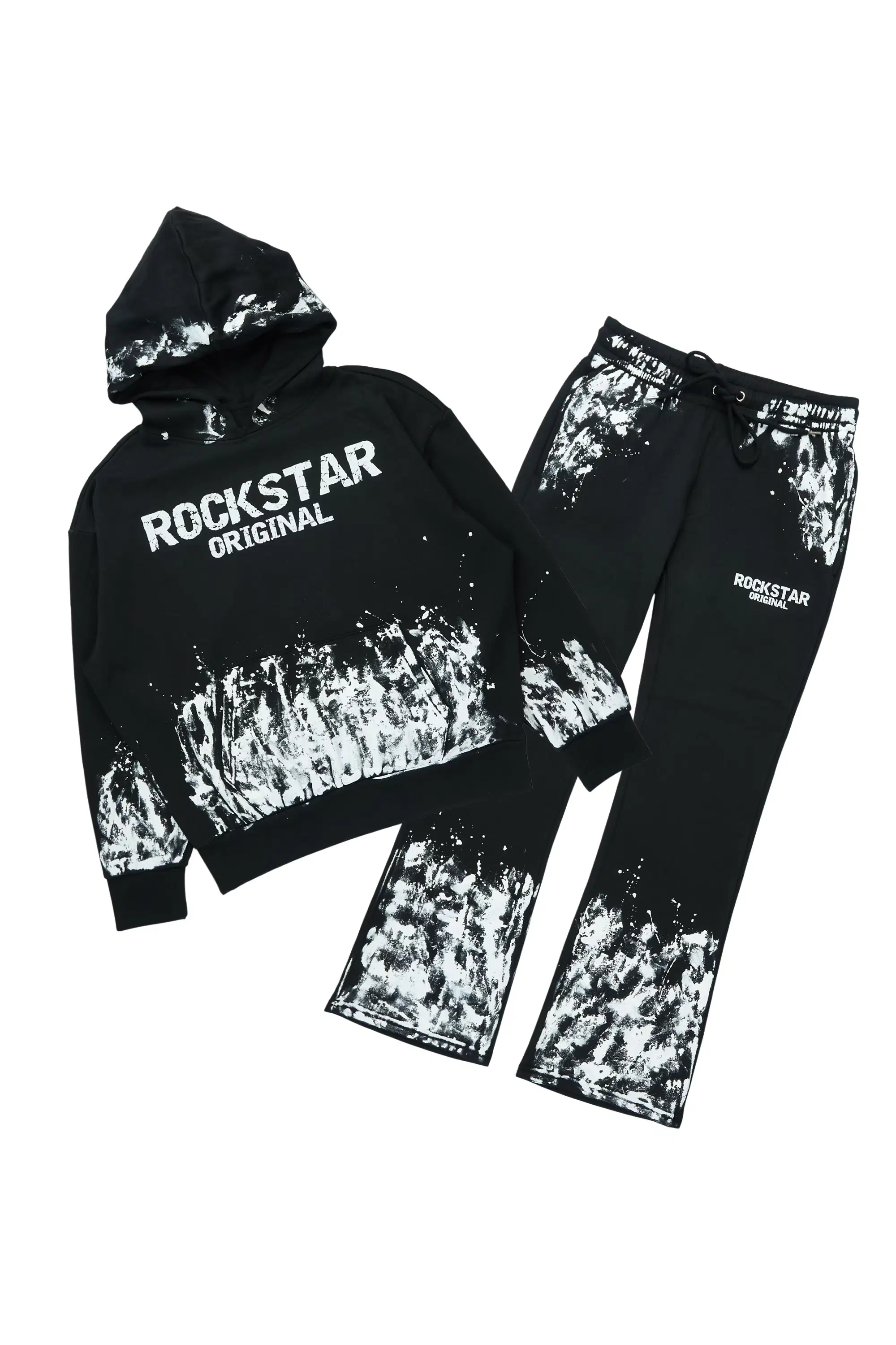 Hukon Black/White Hoodie Relaxed Track Set