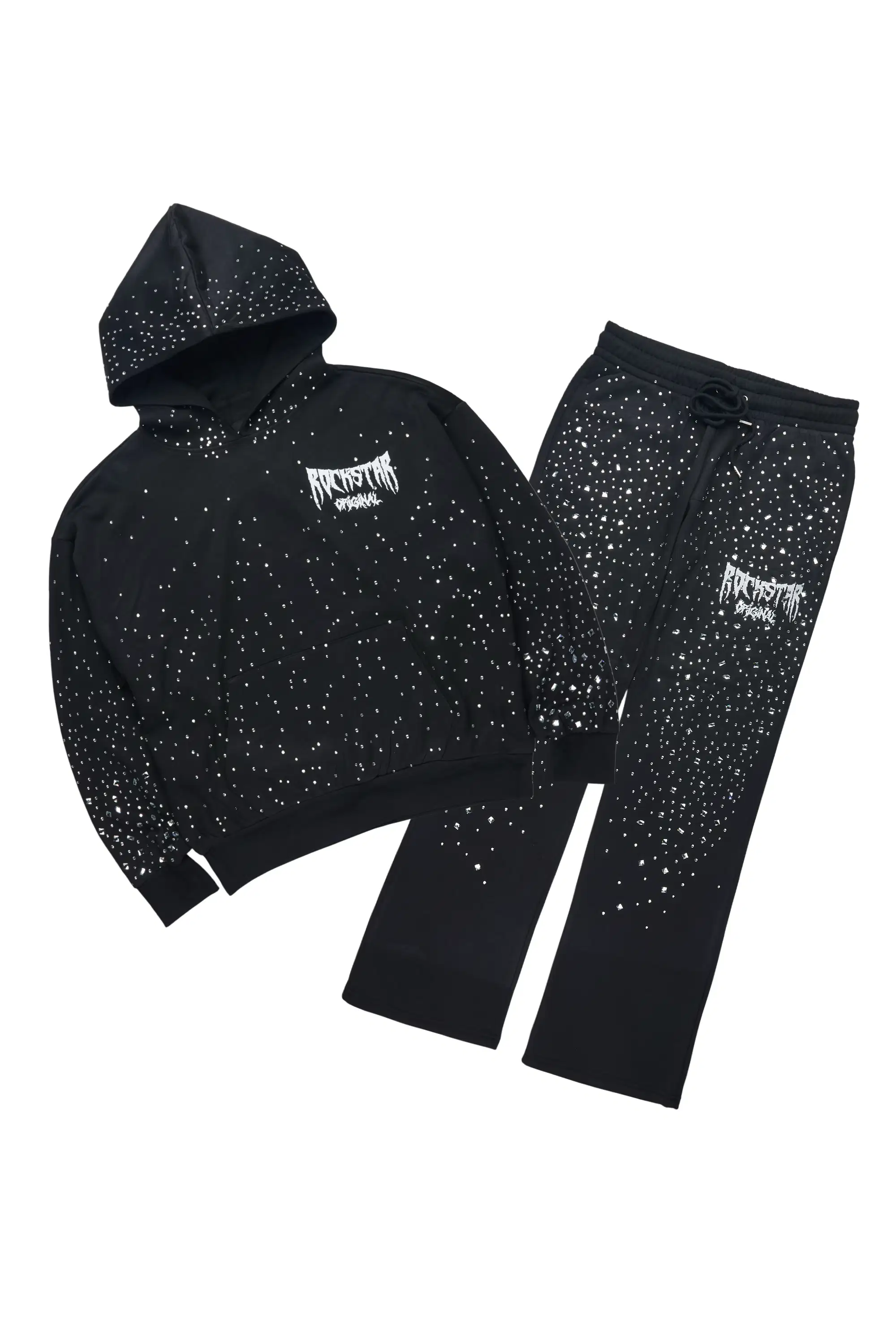 Twinkle Black/Clear Rhinestone Hoodie Relaxed Track Set - Image 2