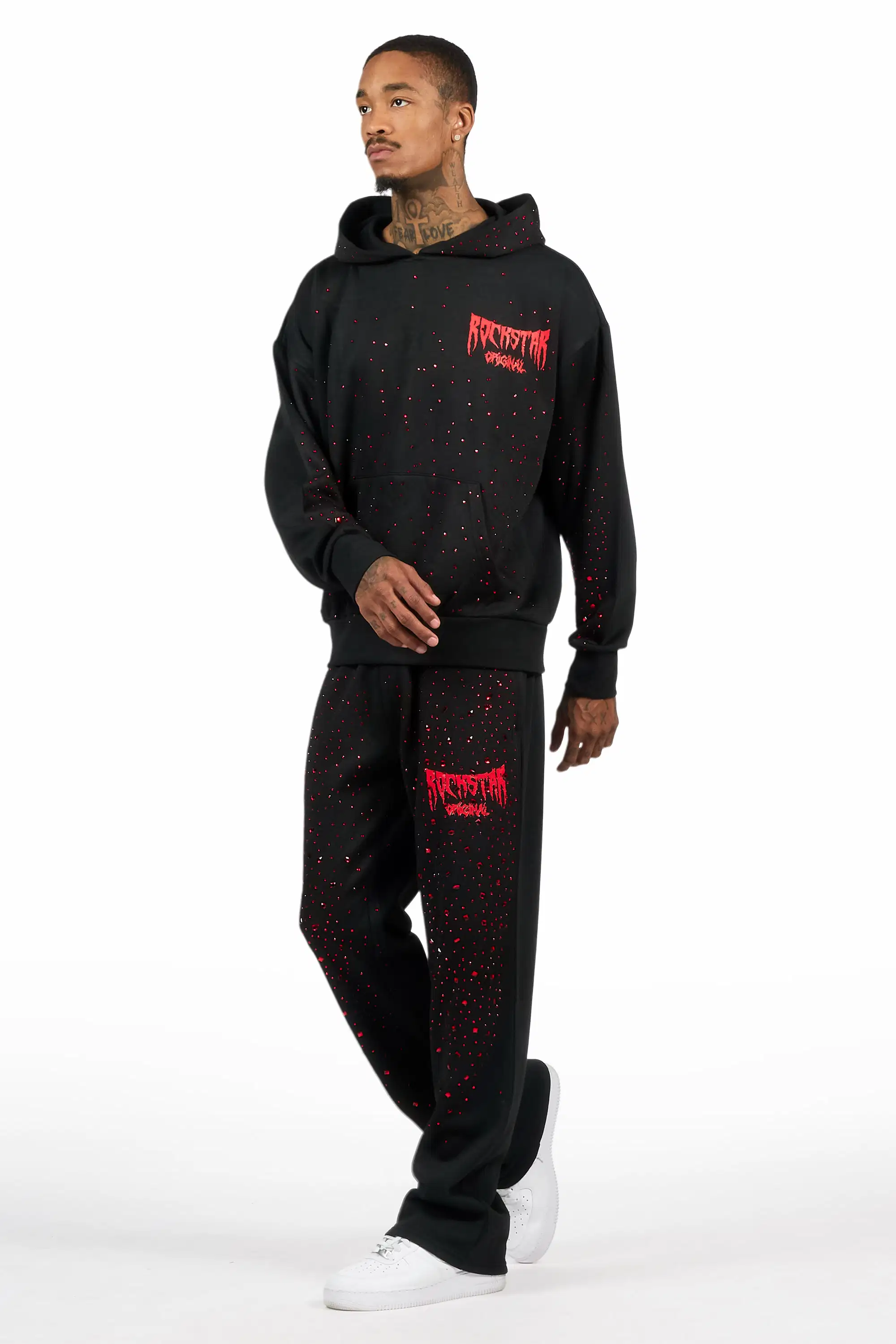 Twinkle Black/Red Rhinestone Hoodie Relaxed Track Set - Image 6