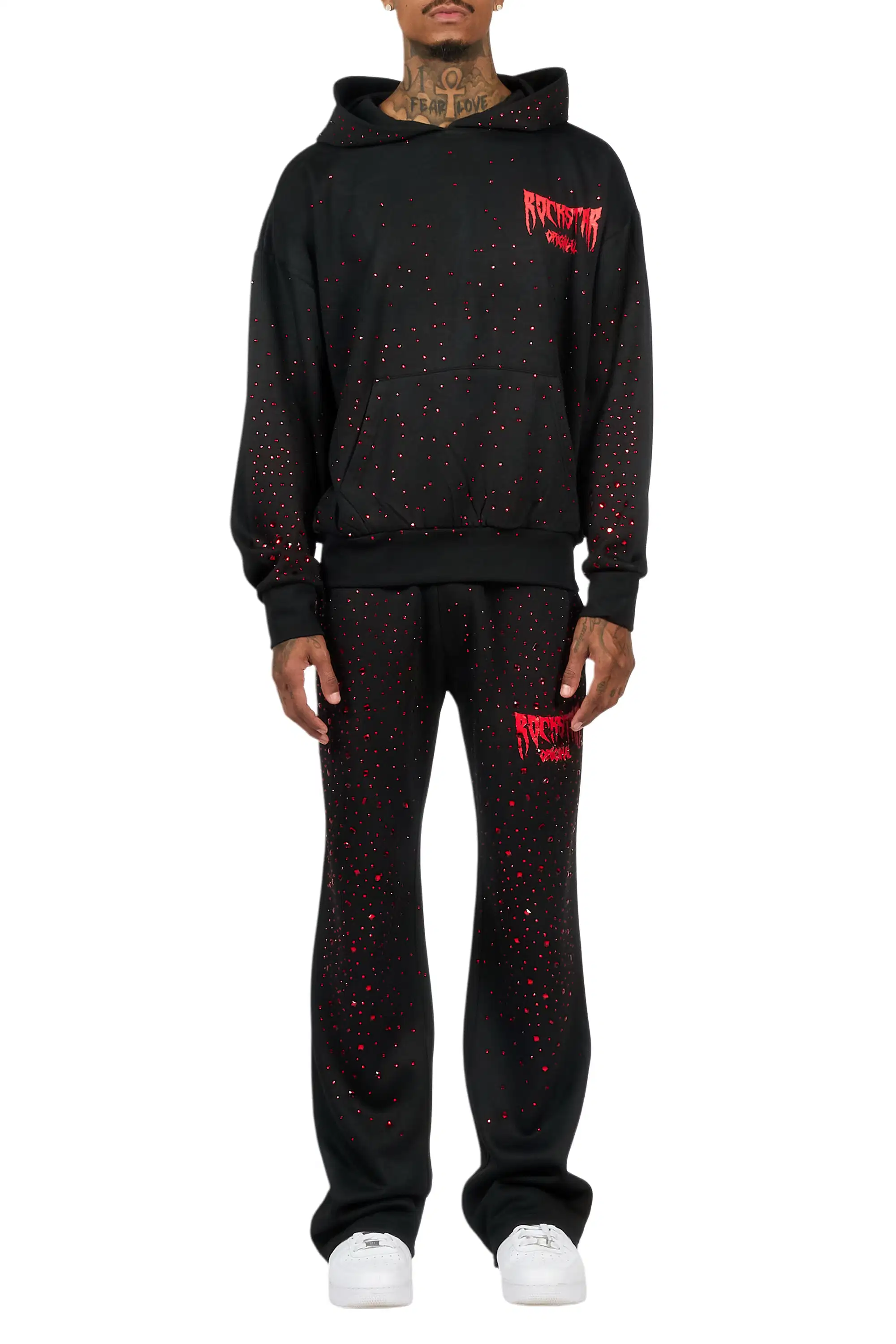 Twinkle Black/Red Rhinestone Hoodie Relaxed Track Set - Image 9