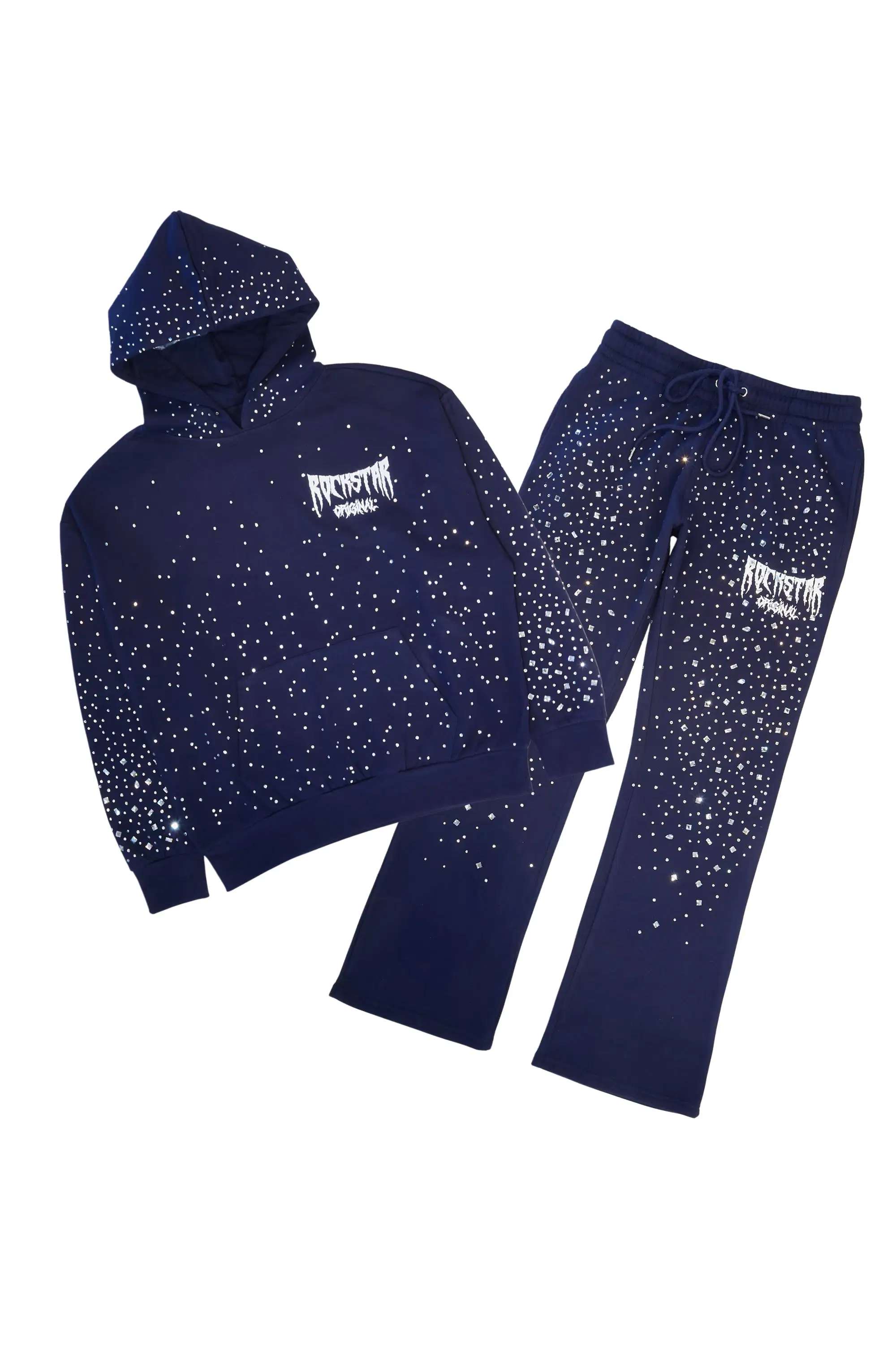 Twinkle Navy/White Rhinestone Hoodie Relaxed Track Set - Image 2