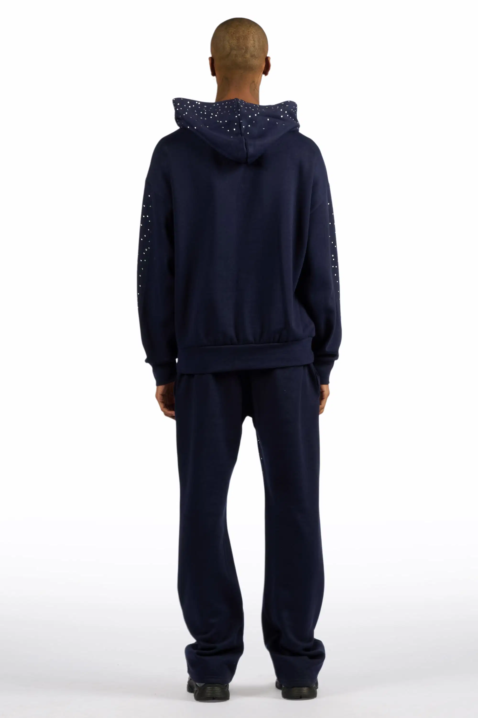 Twinkle Navy/White Rhinestone Hoodie Relaxed Track Set - Image 6