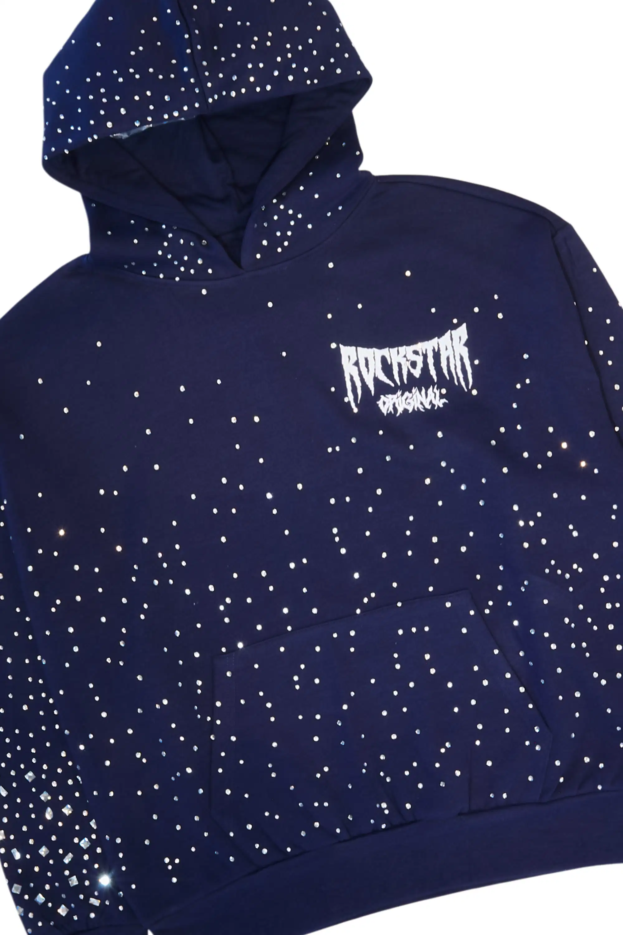 Twinkle Navy/White Rhinestone Hoodie Relaxed Track Set - Image 7