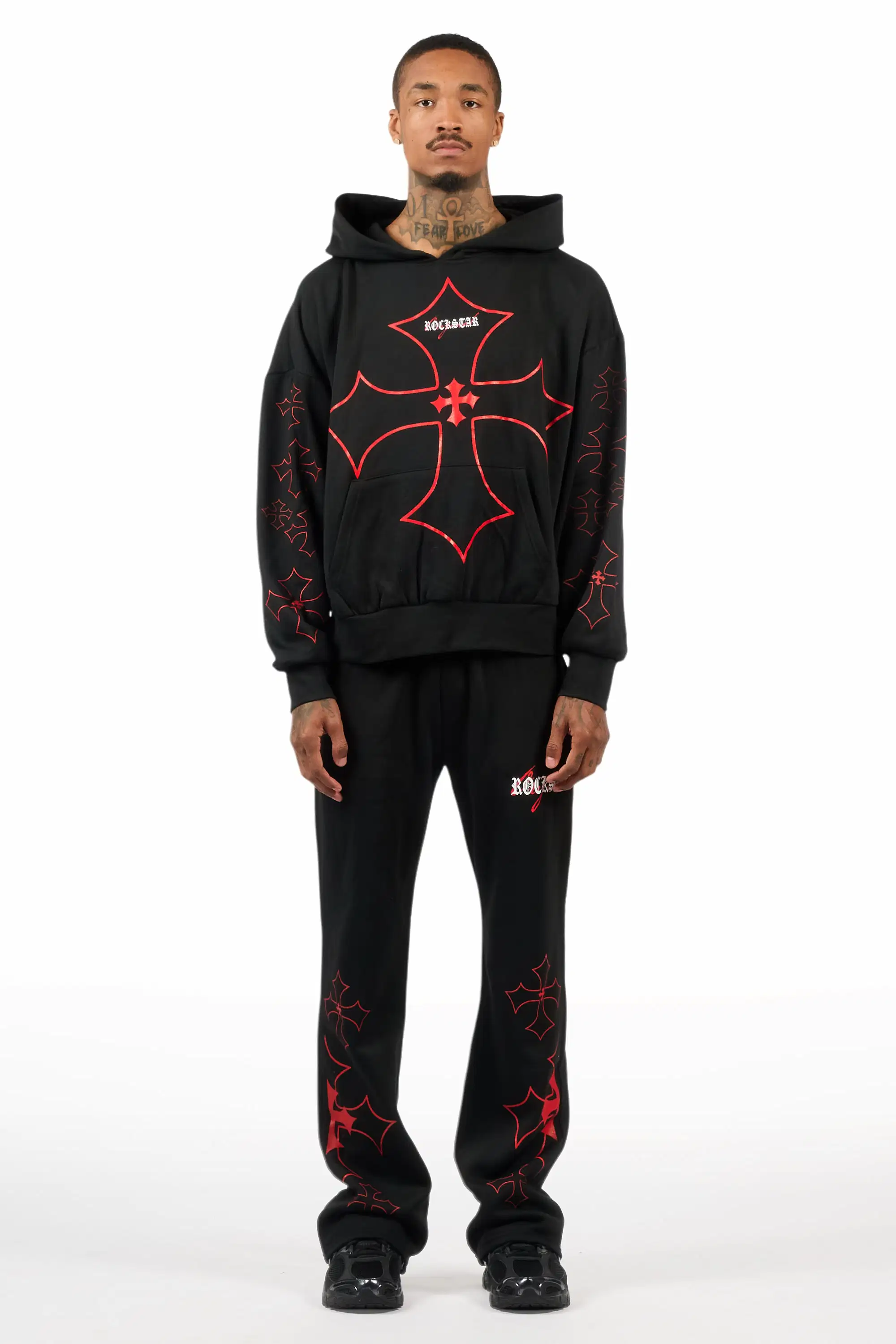 Sargo Black/Red Hoodie Relaxed Track Set - Image 2