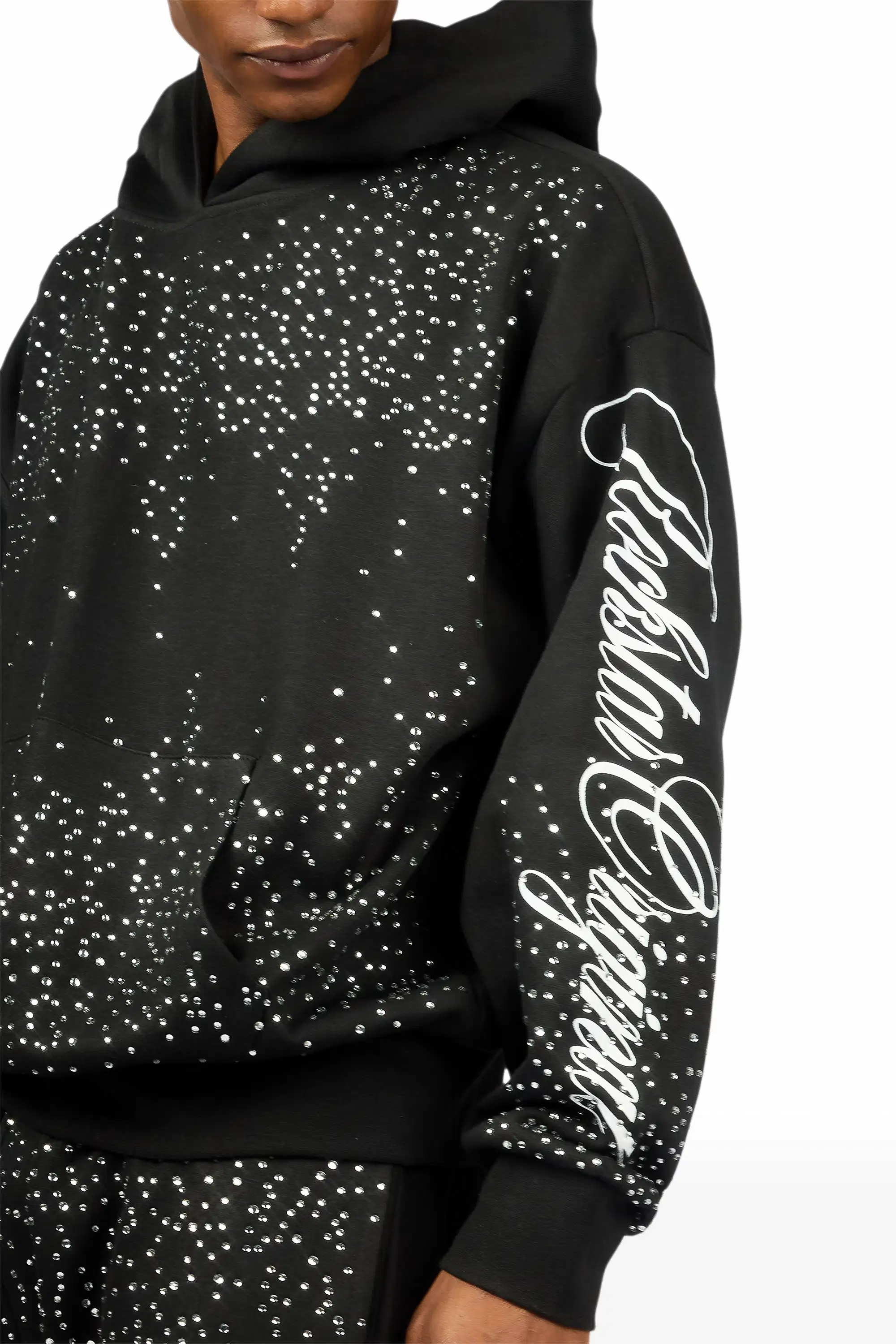 Strayce Black/White Rhinestone Hoodie Relaxed Track Set - Image 3