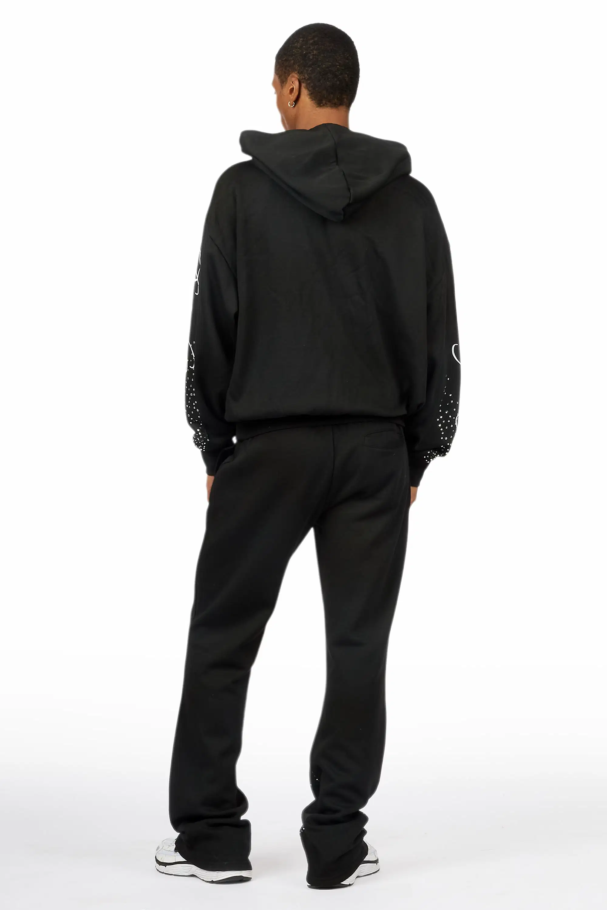 Strayce Black/White Rhinestone Hoodie Relaxed Track Set - Image 5
