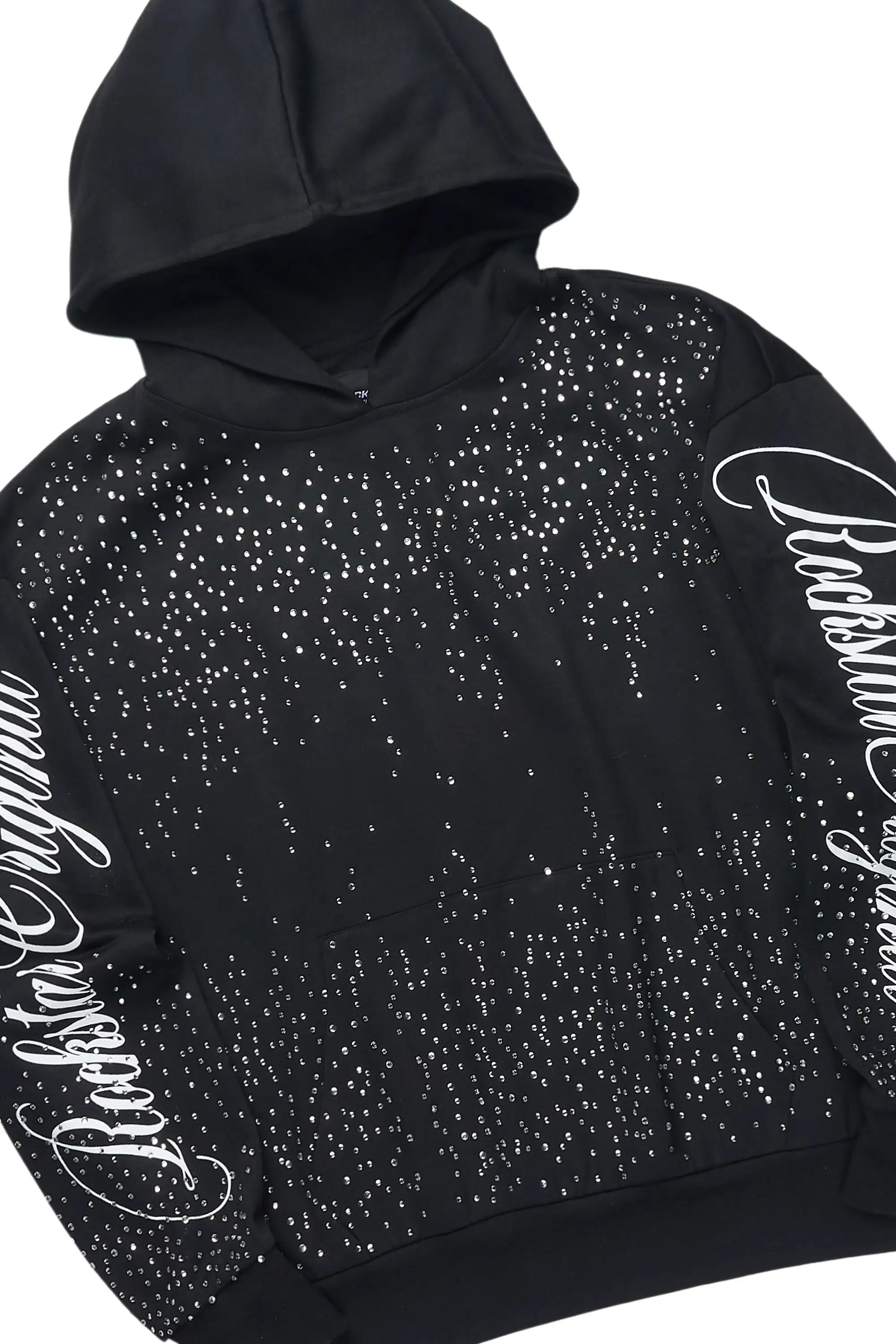 Strayce Black/White Rhinestone Hoodie Relaxed Track Set - Image 7