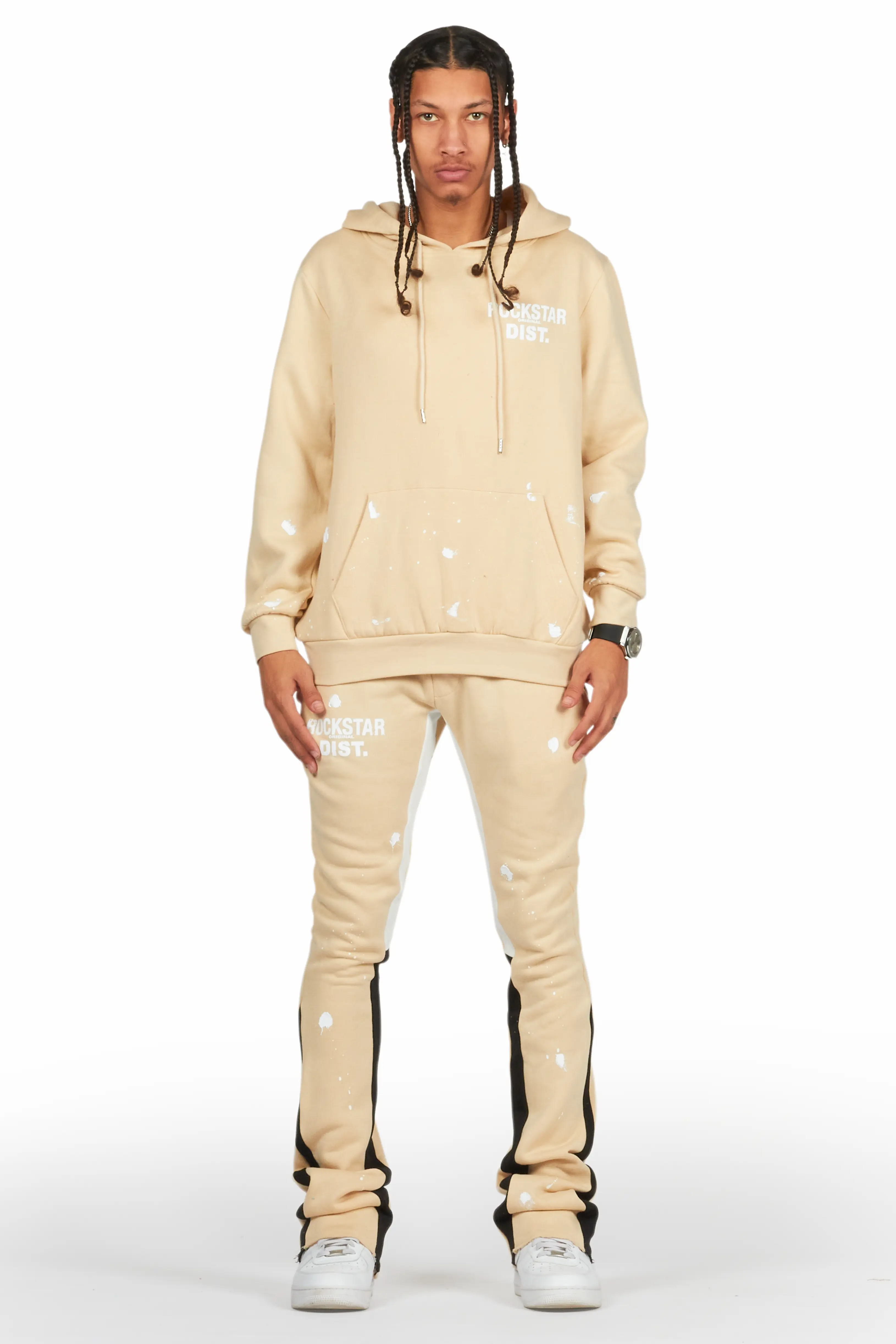 Raffer Beige Hoodie/Stacked Flare Pant Set - Image 2