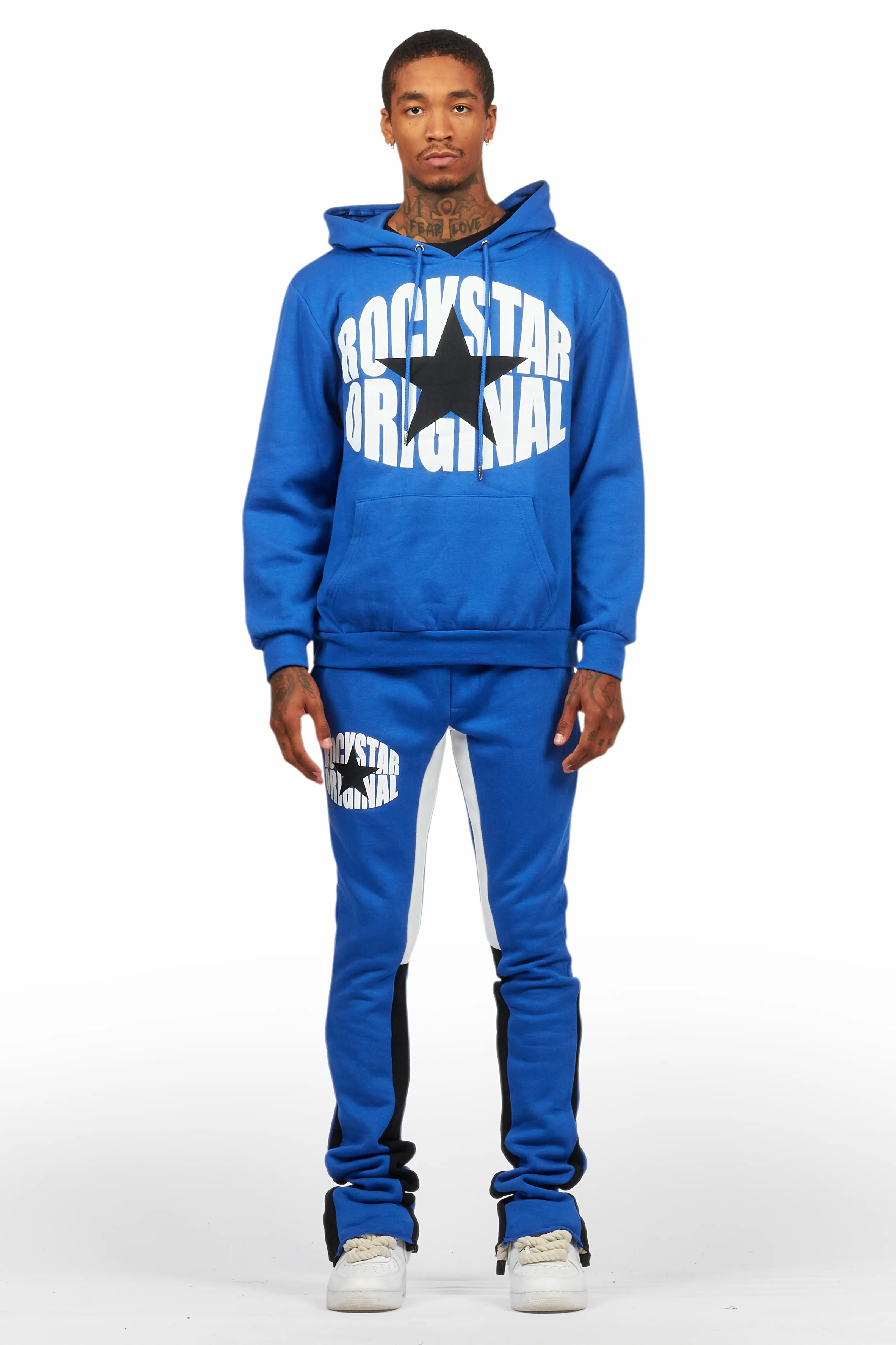 States Royal Blue Hoodie Stacked Flare Track Set - Image 2