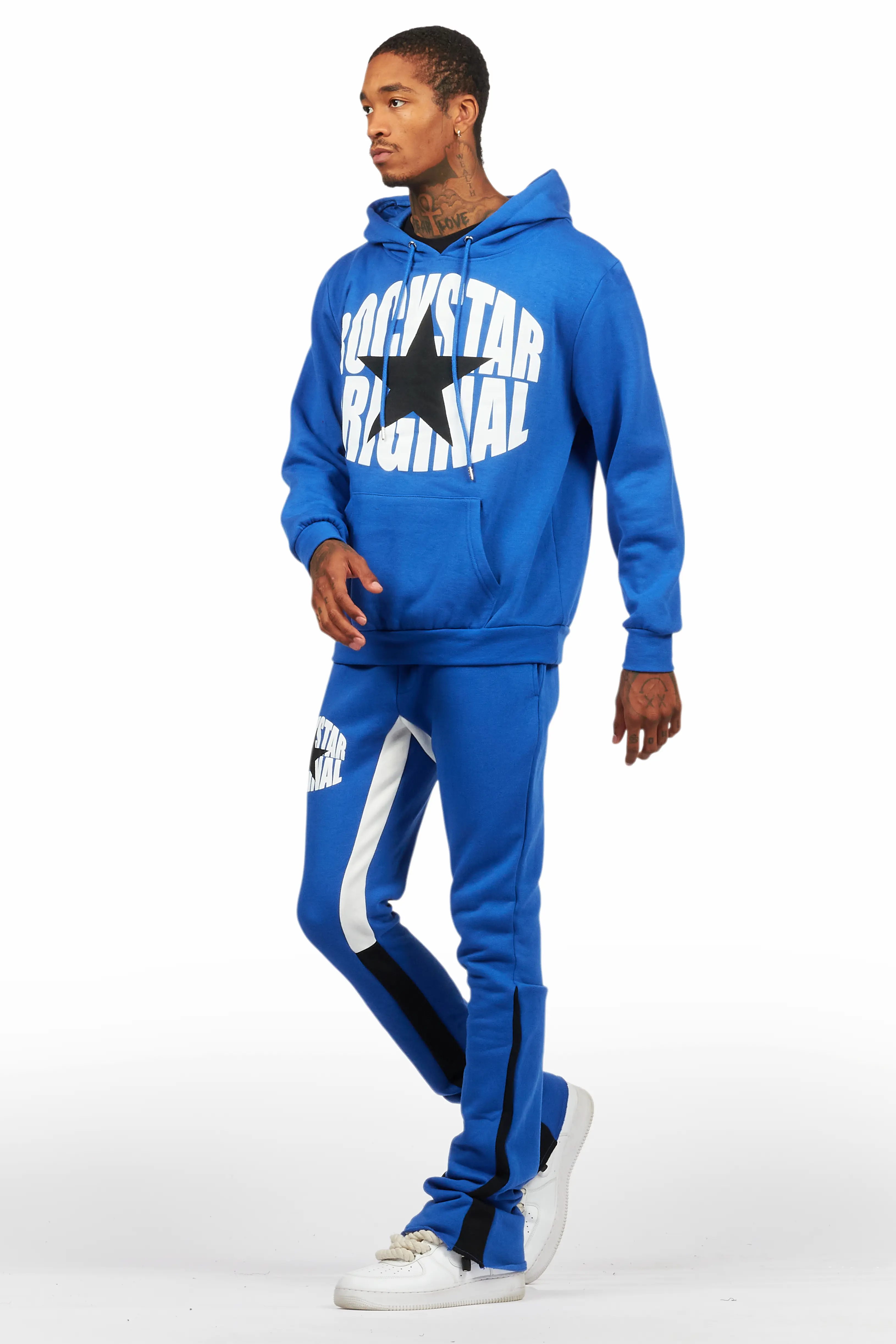 States Royal Blue Hoodie Stacked Flare Track Set - Image 5