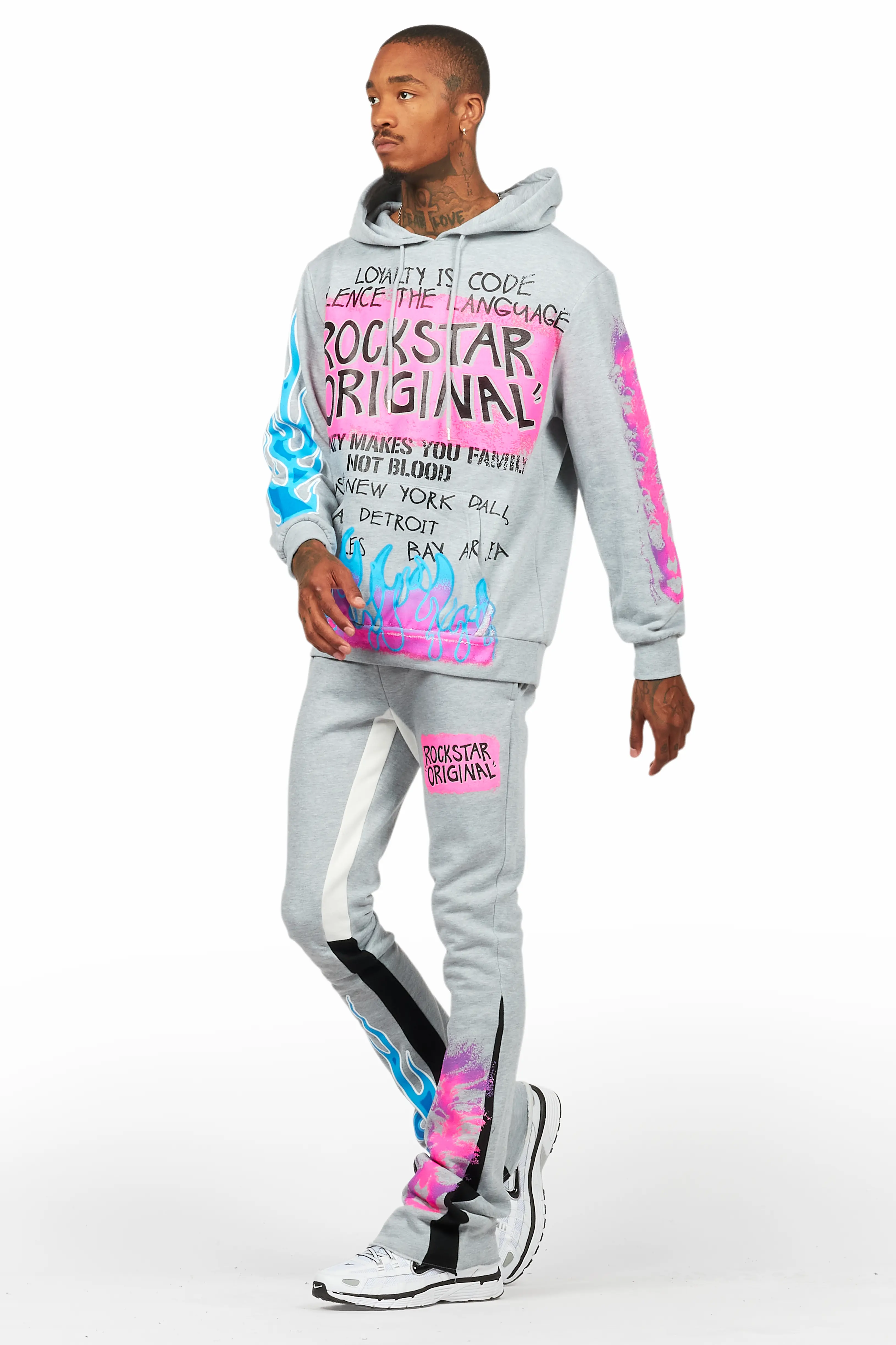 Beno Heather Grey Stacked Flare Hoodie Track Set - Image 5