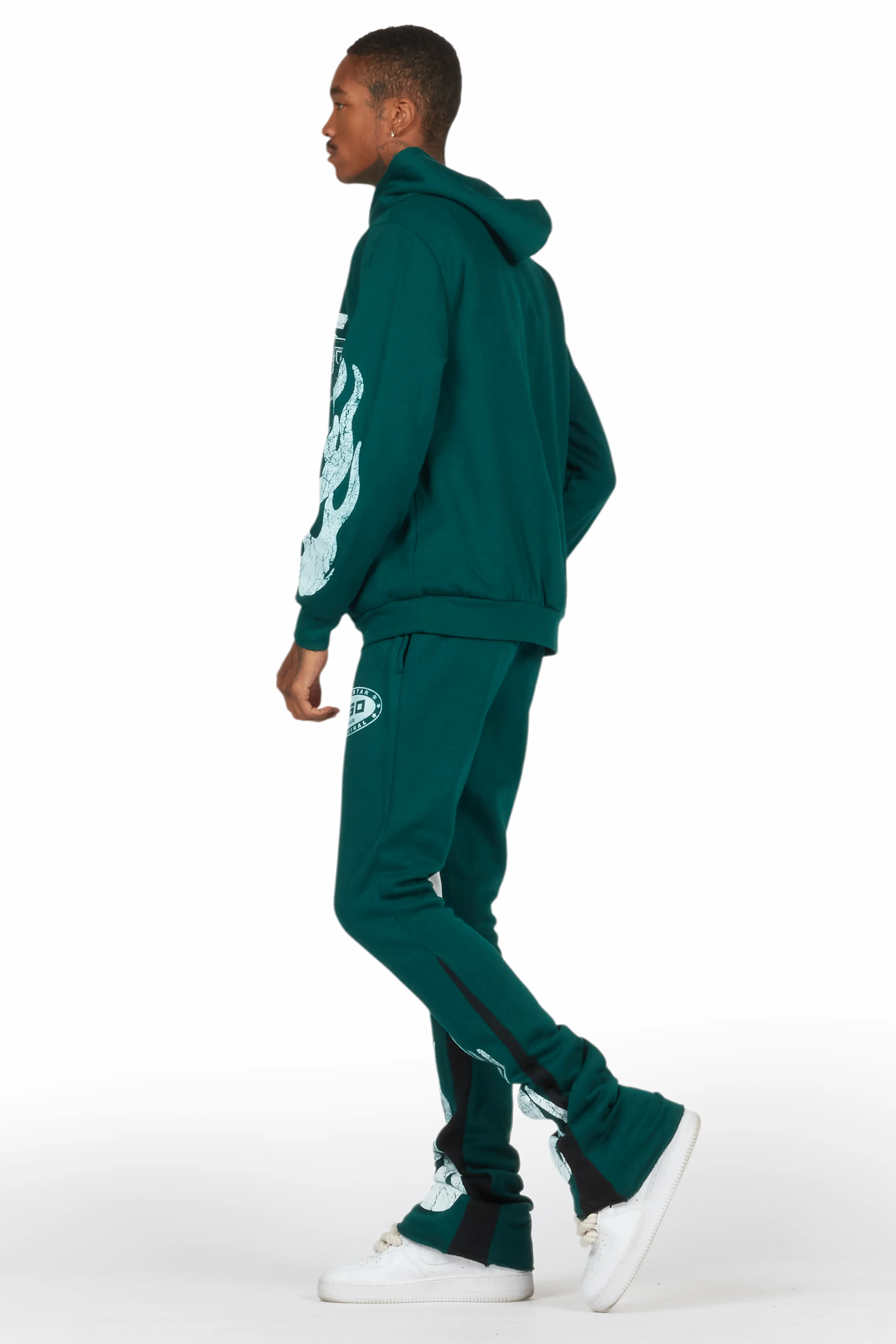 Amos Dark Green Stacked Flare Hoodie Track Set - Image 5