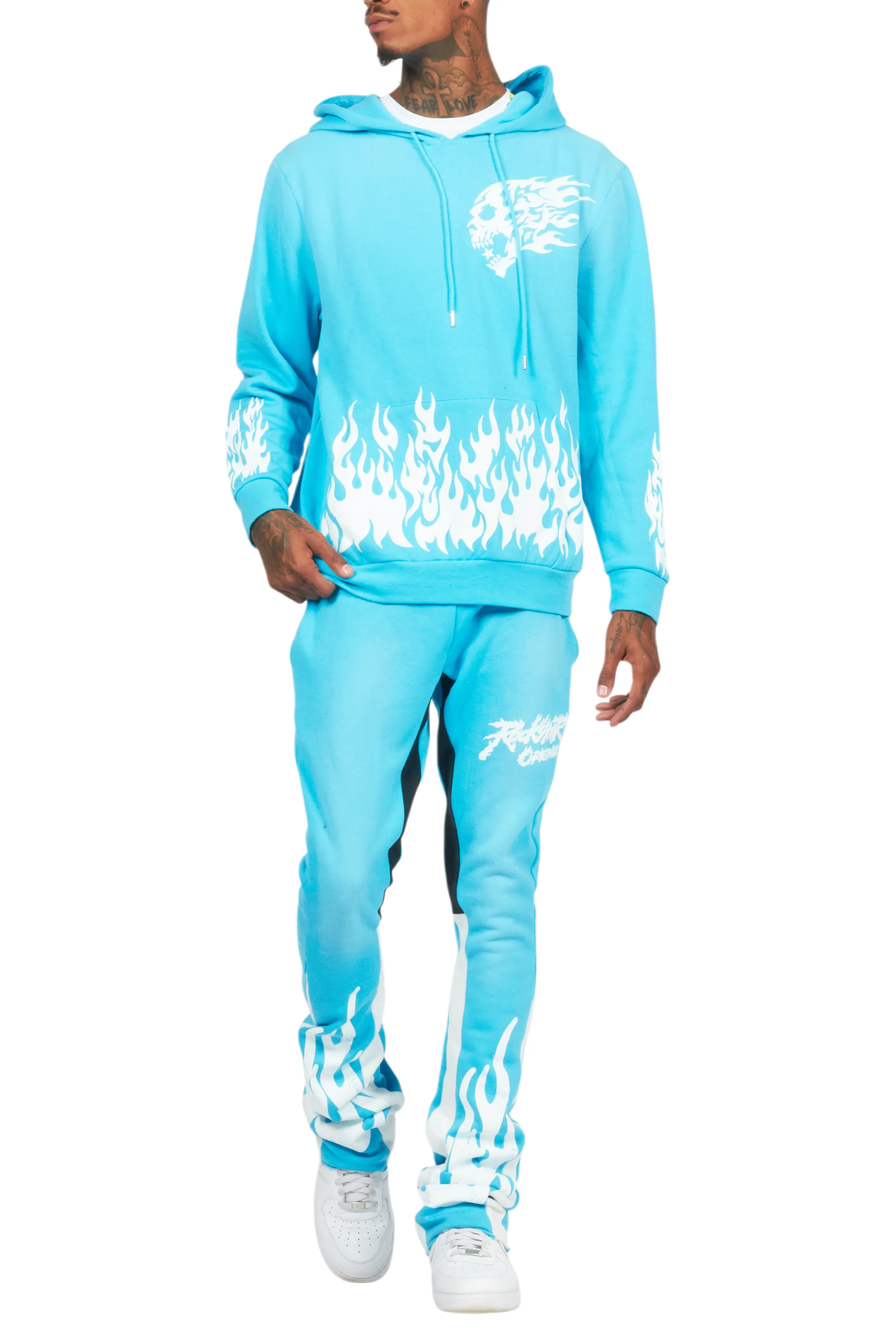 Bubble Blue Stacked Flare Hoodie Track Set - Image 9