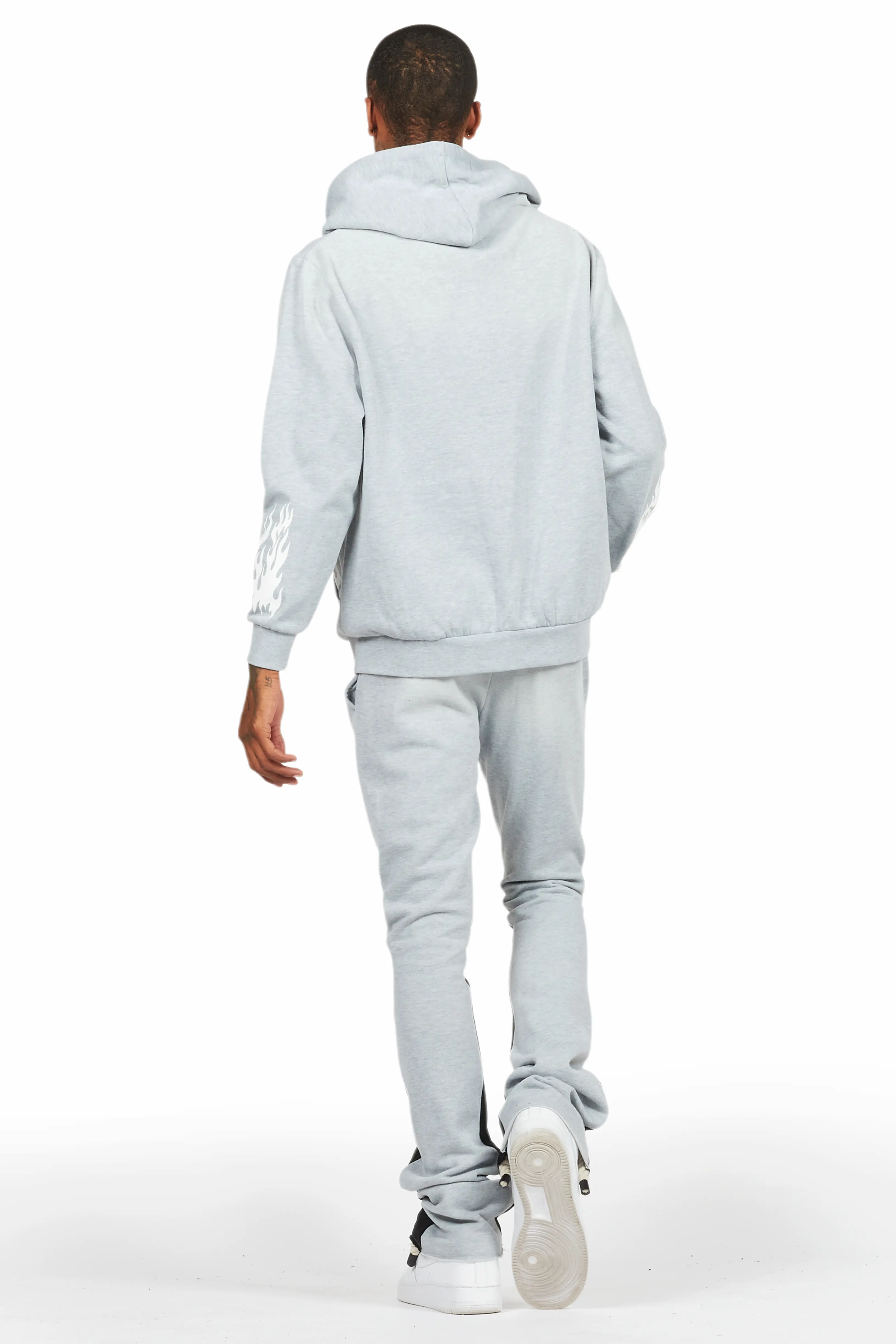 Bubble Heather Grey Stacked Flare Hoodie Track Set - Image 4