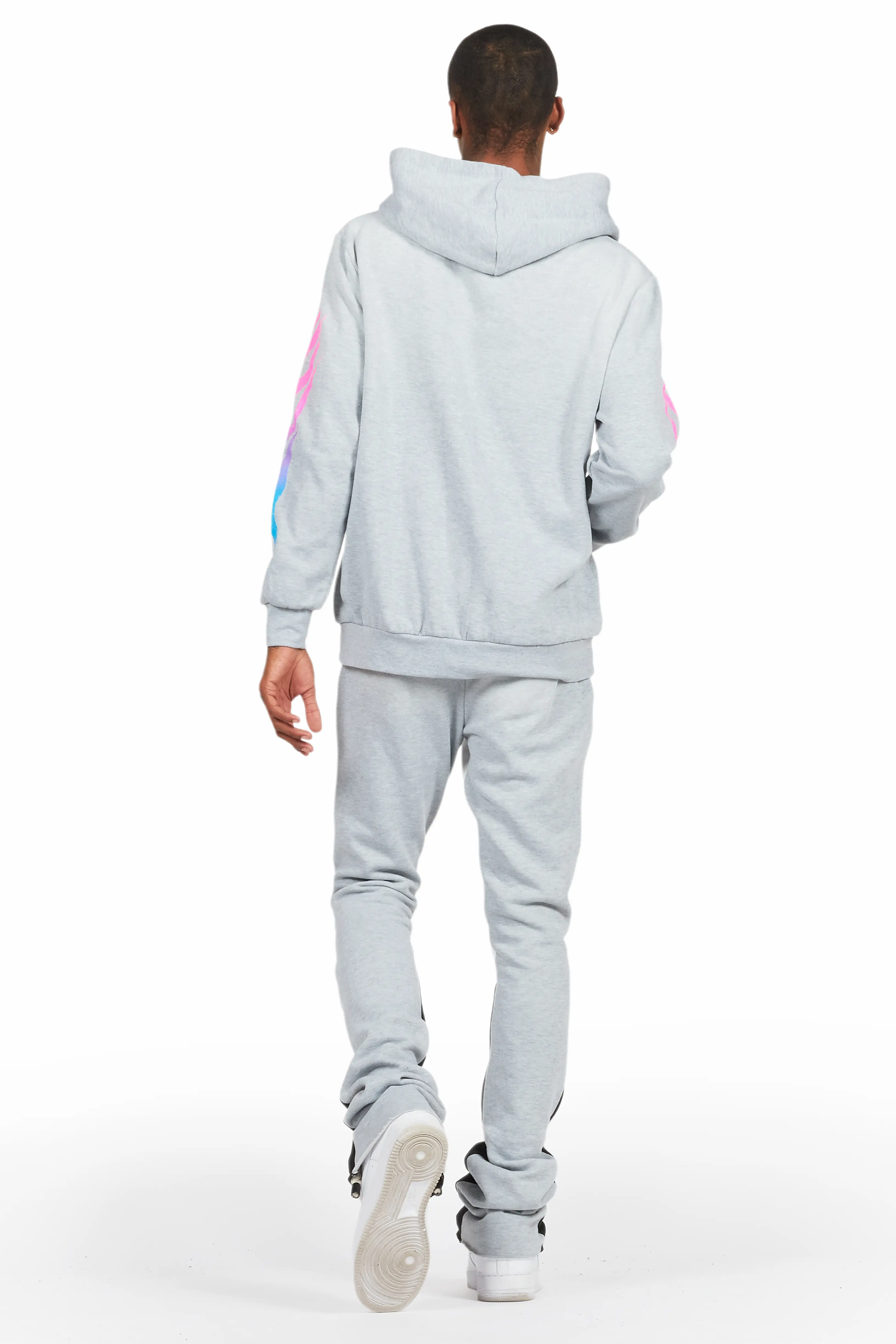 Quito Heather Grey Stacked Flare Hoodie Track Set - Image 4