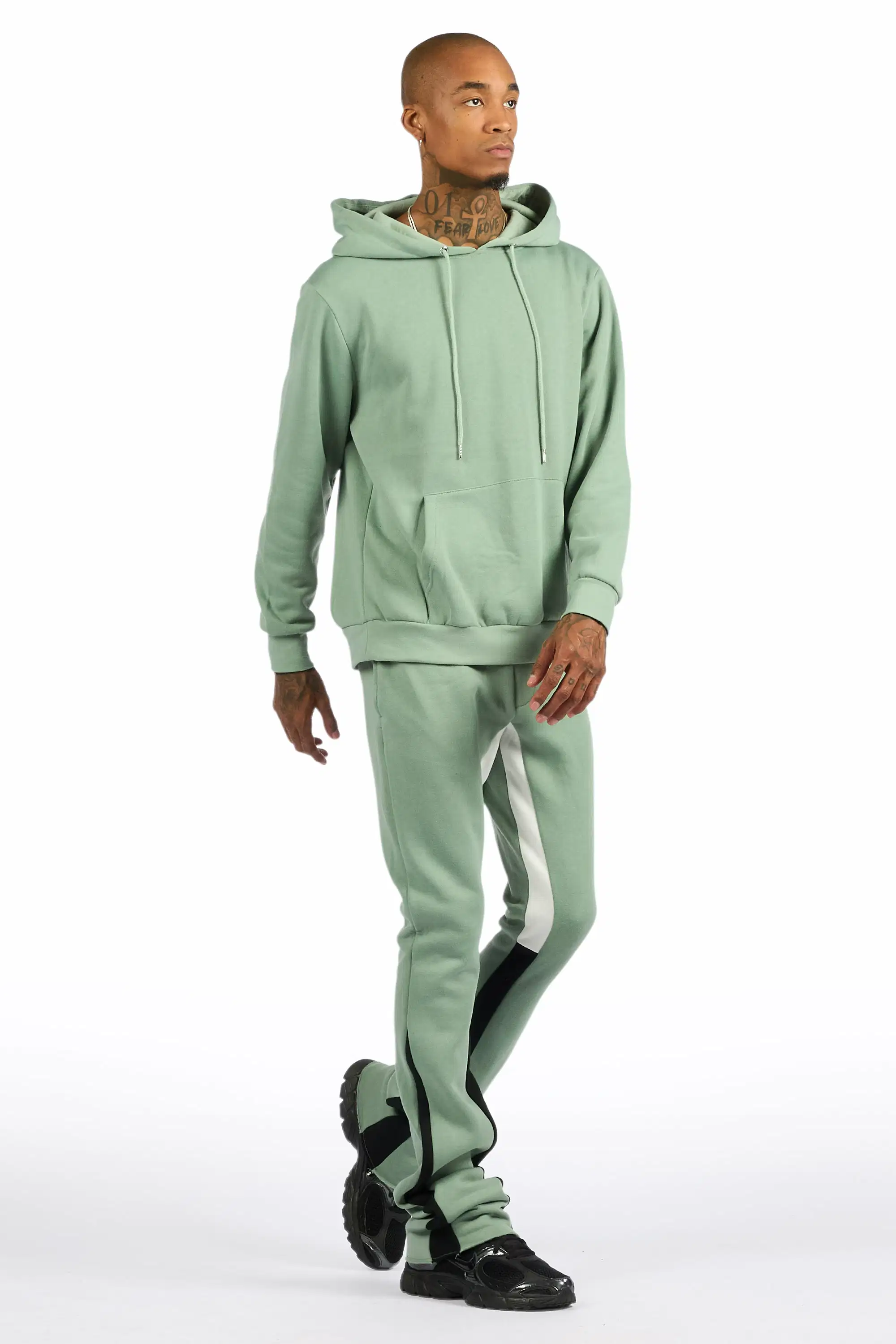 Basic Sage/Black Hoodie/Stacked Flare Track Set - Image 3