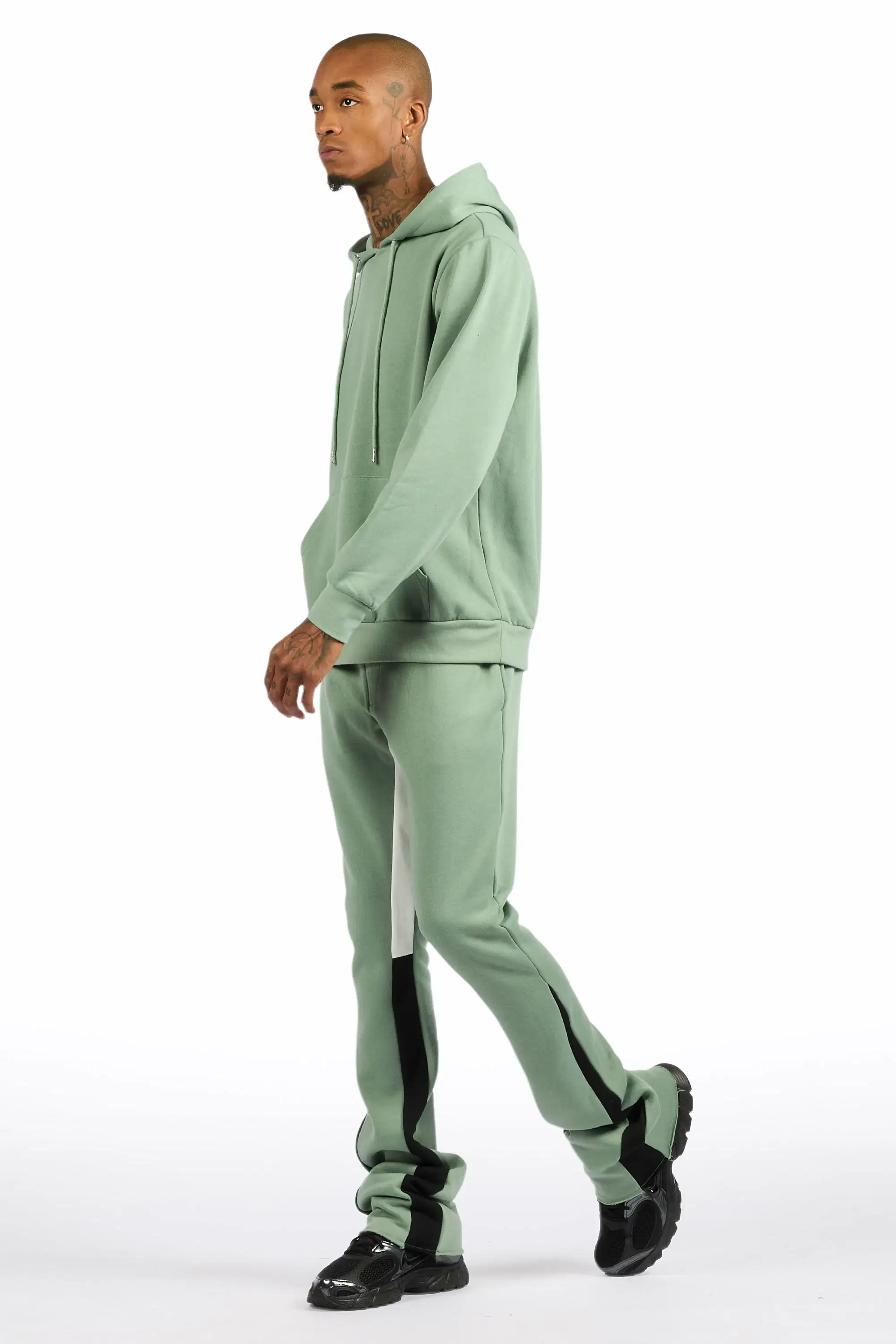 Basic Sage/Black Hoodie/Stacked Flare Track Set - Image 5
