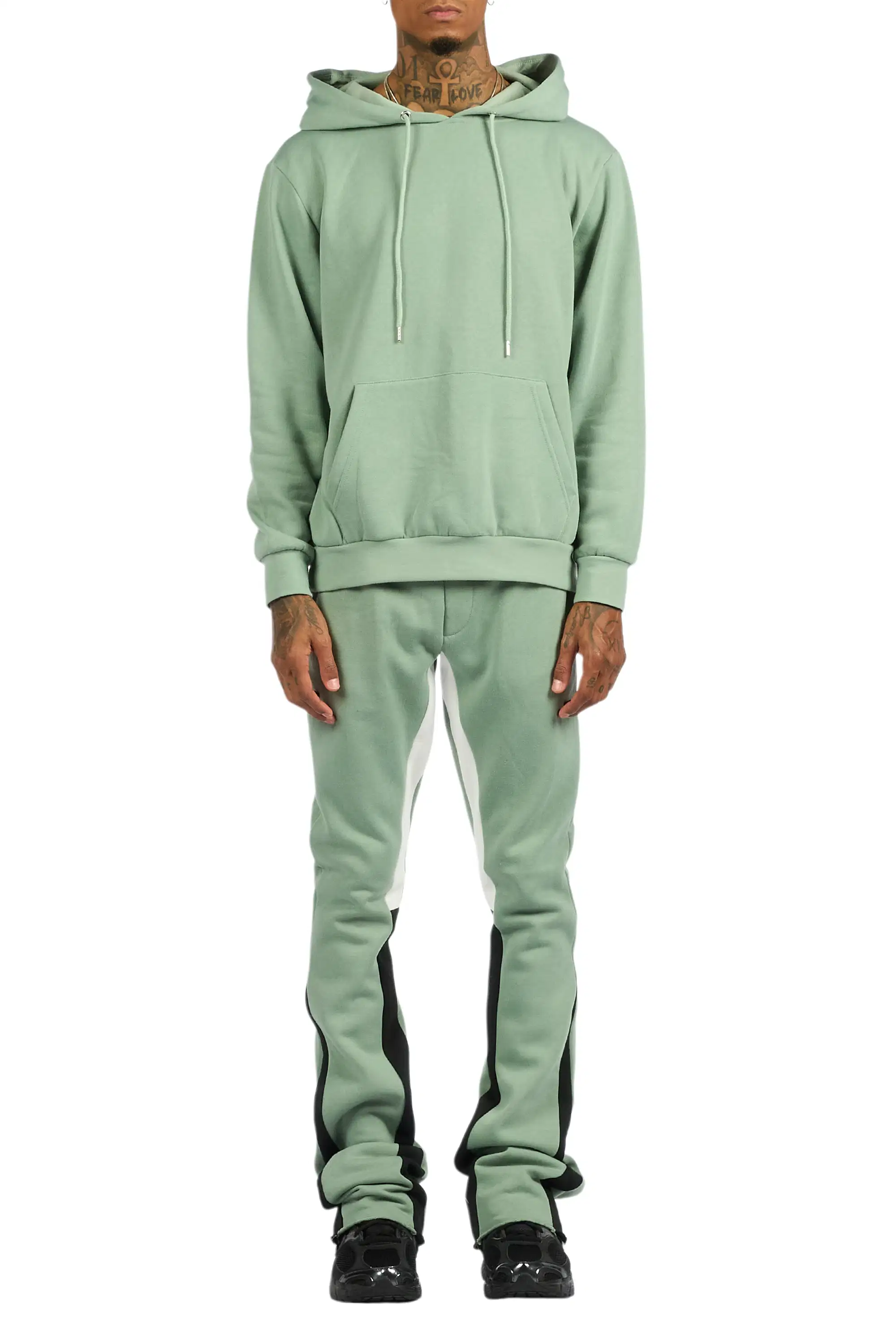 Basic Sage/Black Hoodie/Stacked Flare Track Set - Image 8