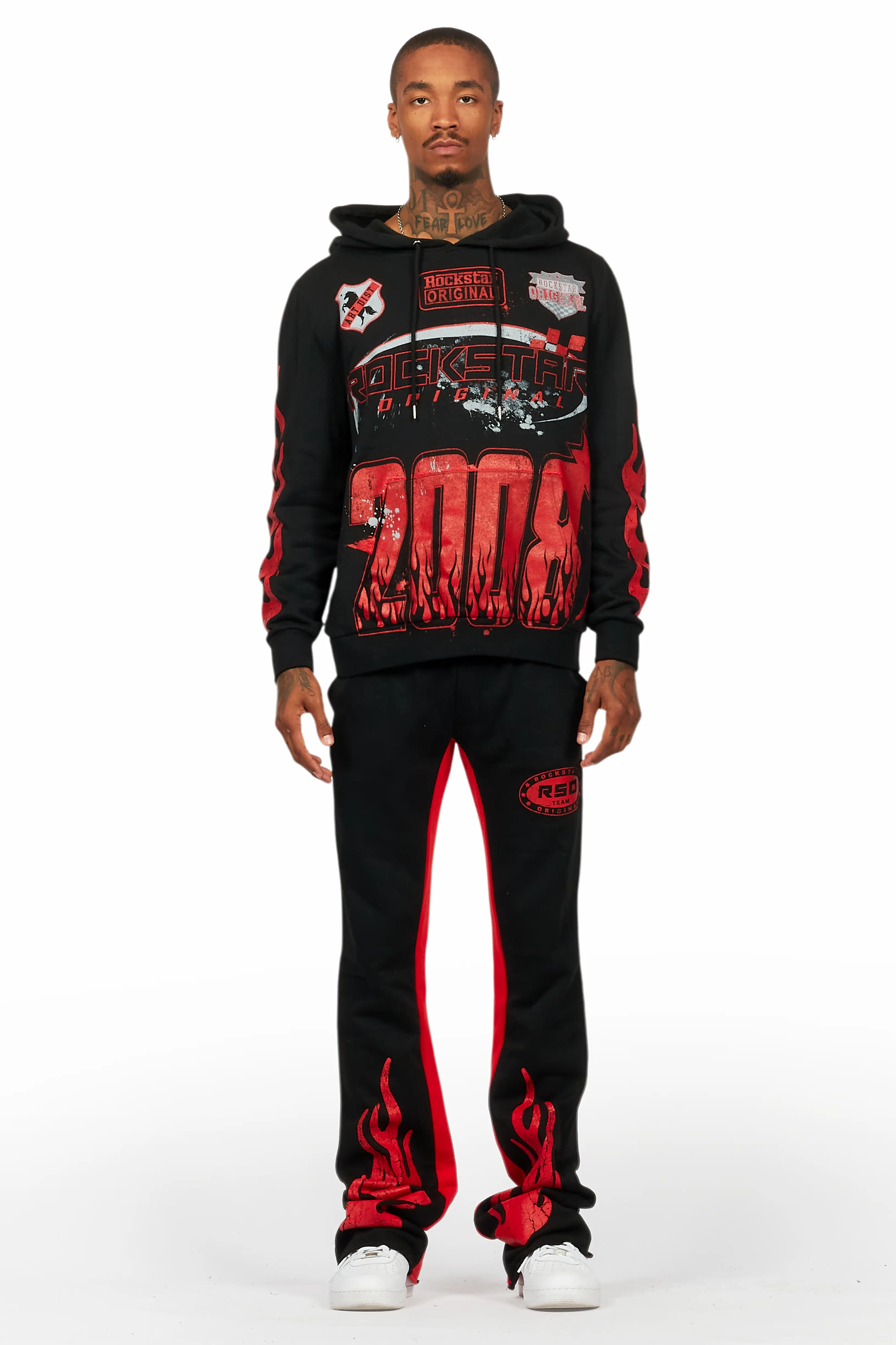 Amos Black/Red Hoodie/Baggy Track Pant Set - Image 2