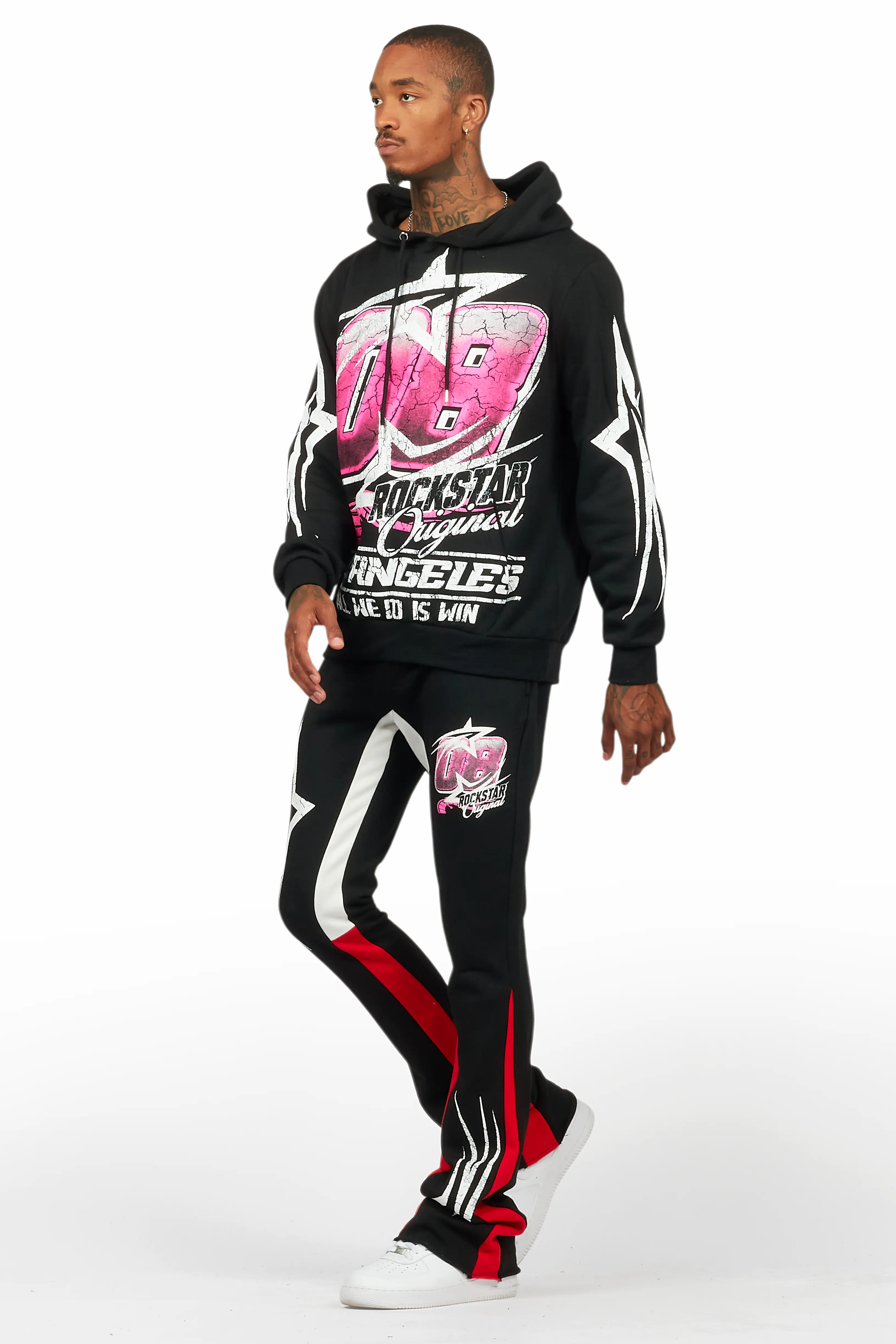 Kastell Black Hoodie/Stacked Flare Track Pant Set - Image 5