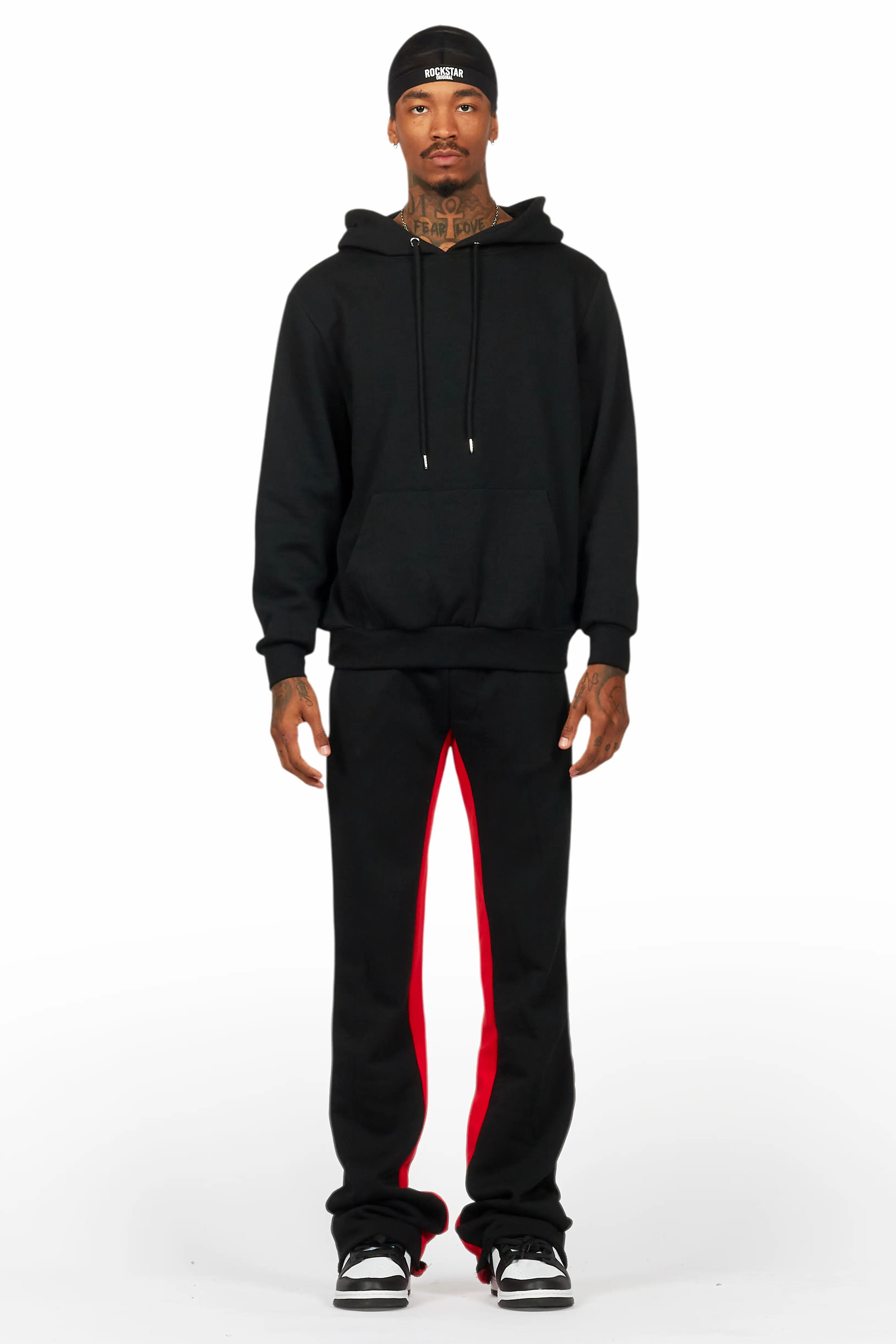 Basic Black/Red Hoodie/Baggy Track Pant Set - Image 2