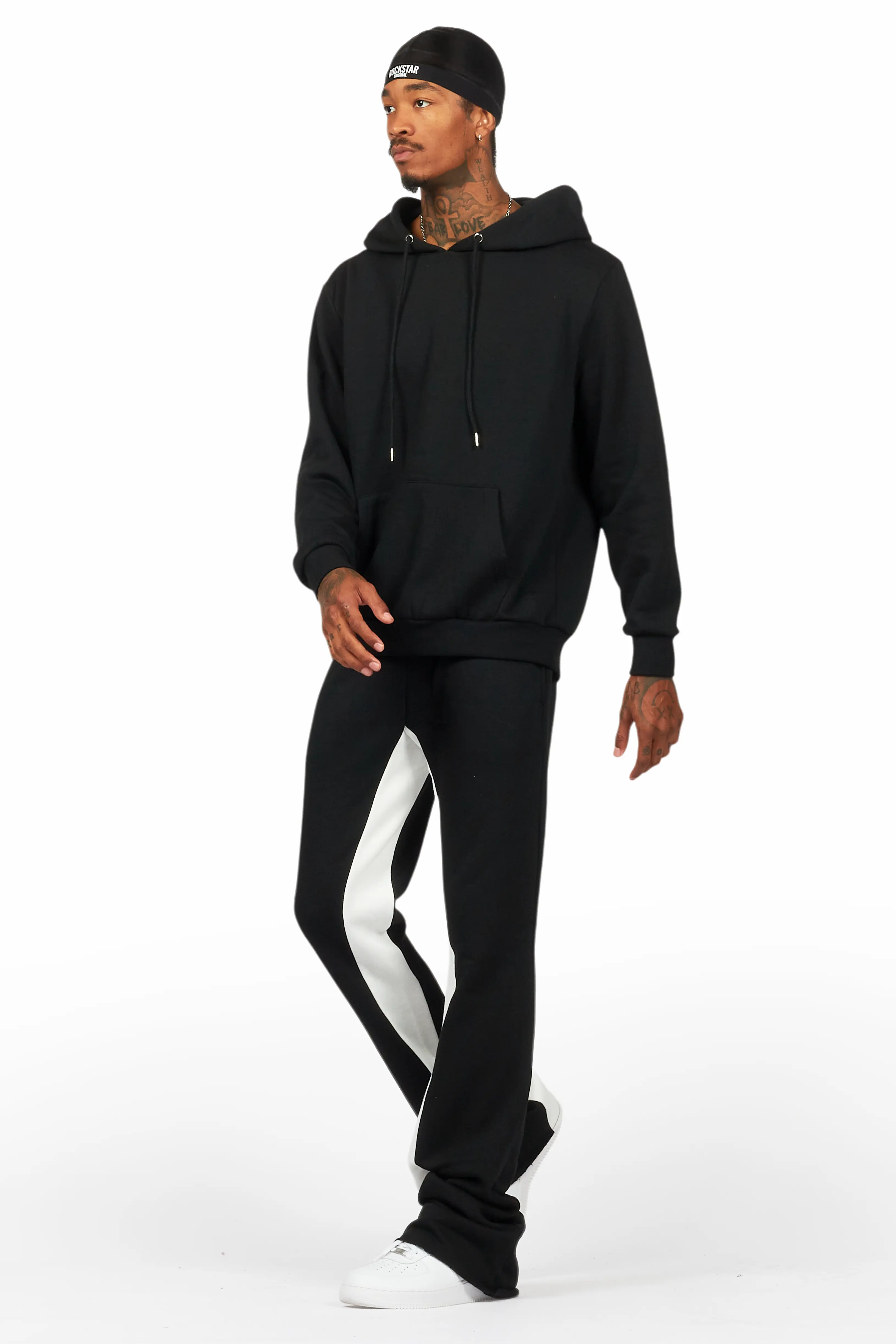 Basic Black/White Hoodie/Baggy Track Pant Set - Image 5