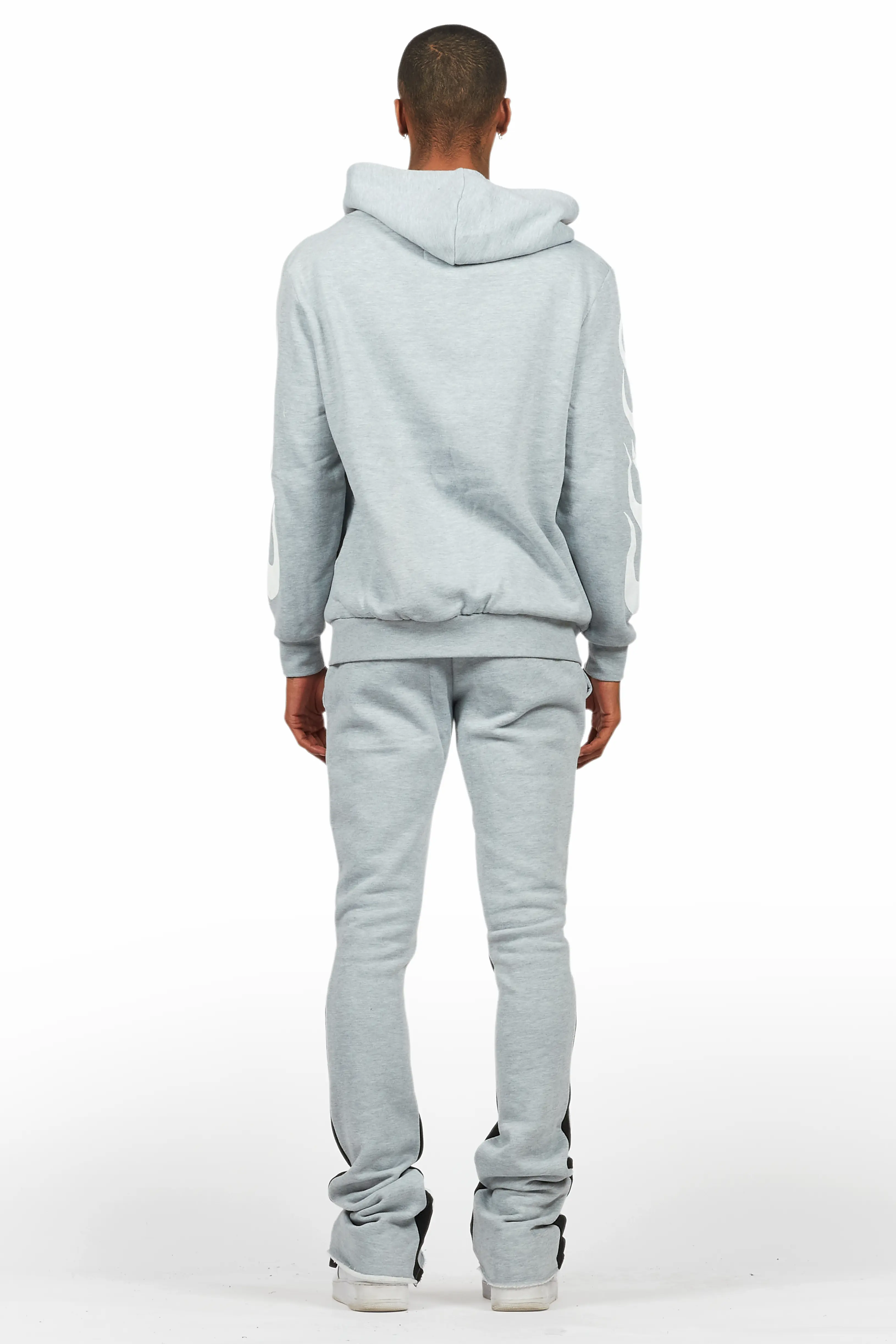 Edel Grey/White Hoodie/Stacked Flare Pant Set - Image 4