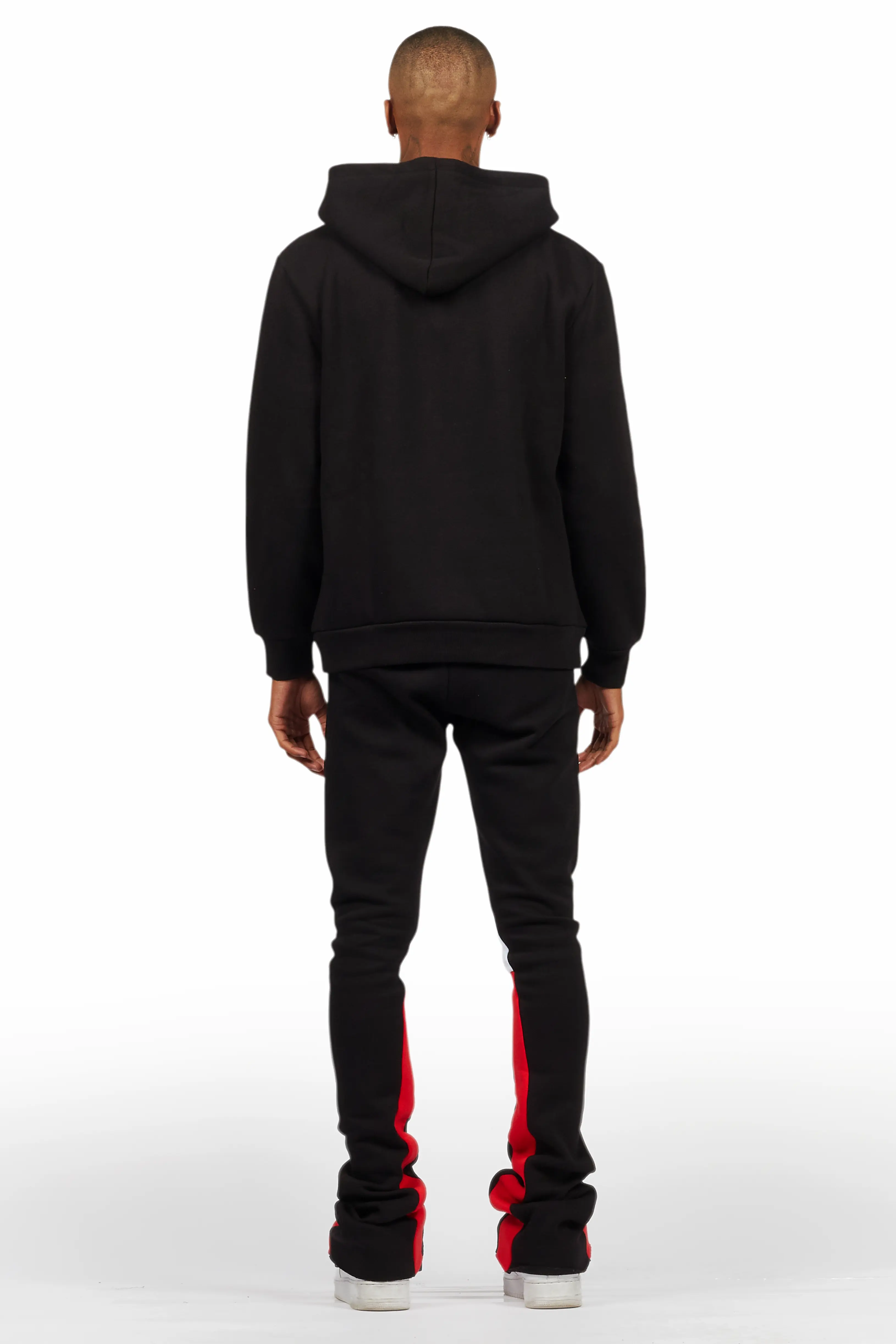 Sana Black/White Hoodie/Stacked Flare Track Pant Set - Image 4