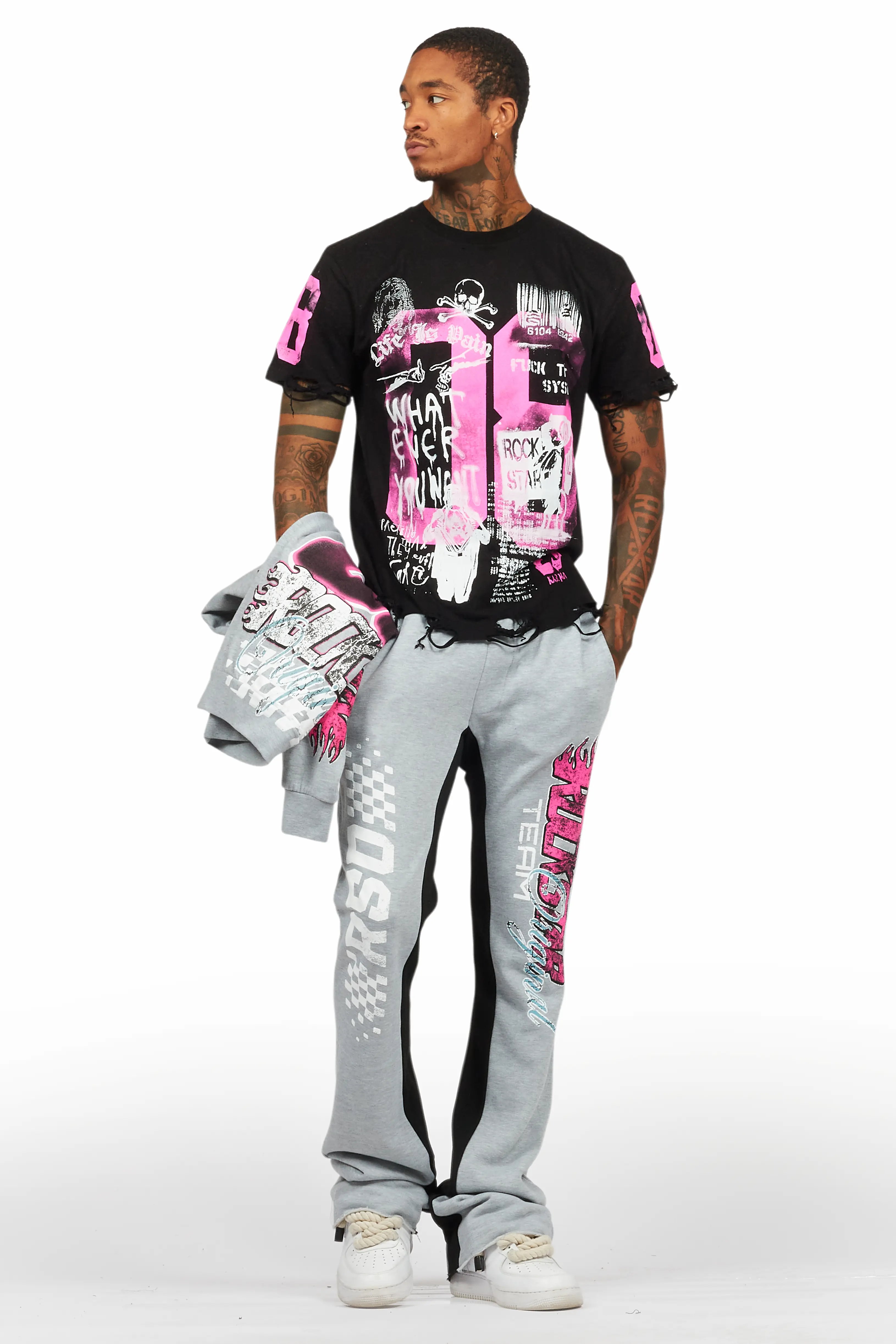 Theo Heather Grey Hoodie/Baggy Fit Track Pant Set - Image 6